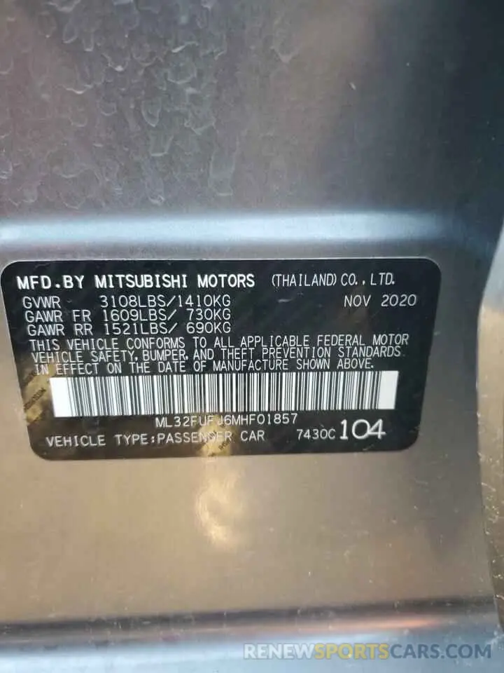 12 Photograph of a damaged car ML32FUFJ6MHF01857 MITSUBISHI MIRAGE 2021