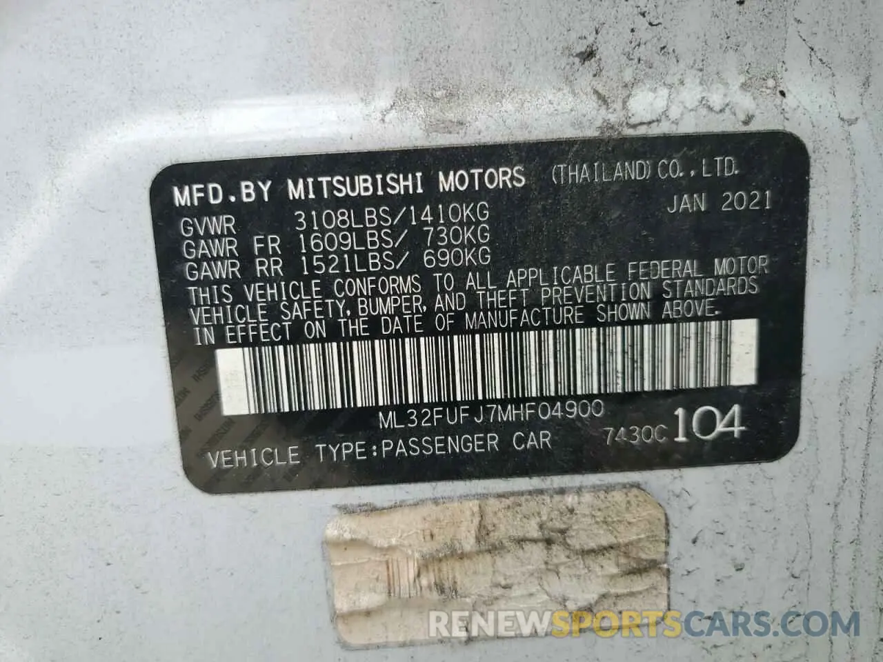 13 Photograph of a damaged car ML32FUFJ7MHF04900 MITSUBISHI MIRAGE 2021