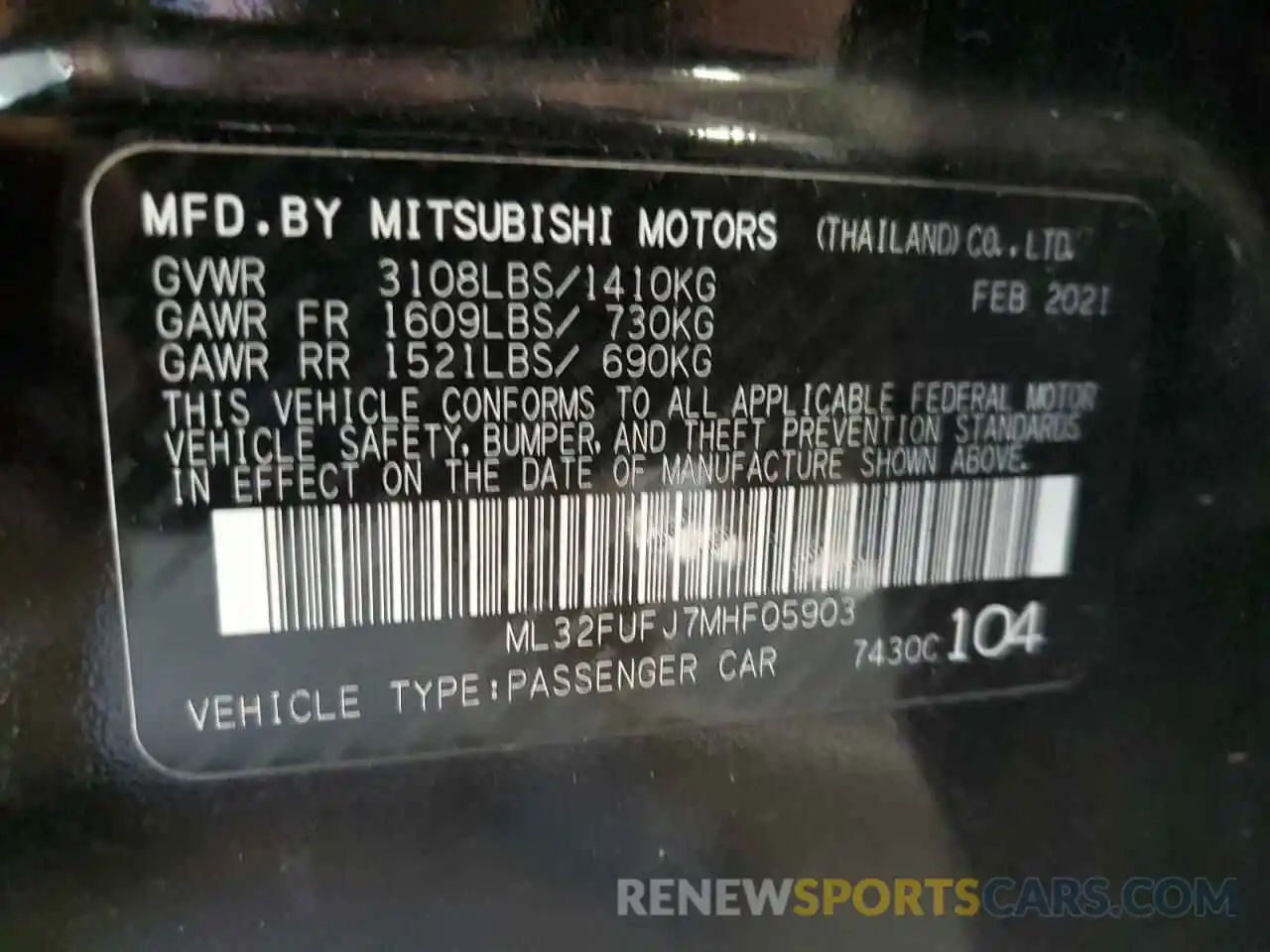 13 Photograph of a damaged car ML32FUFJ7MHF05903 MITSUBISHI MIRAGE 2021