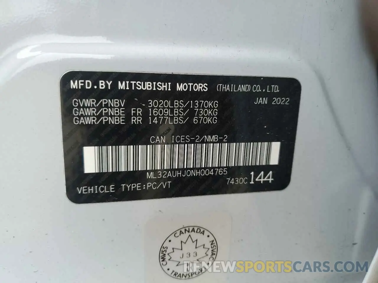 12 Photograph of a damaged car ML32AUHJ0NH004765 MITSUBISHI MIRAGE 2022