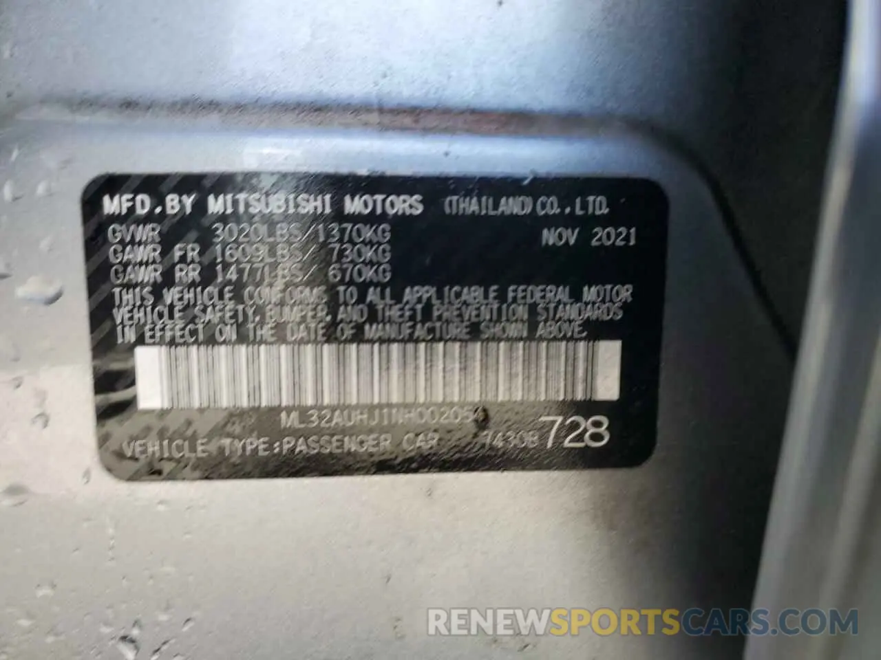 12 Photograph of a damaged car ML32AUHJ1NH002054 MITSUBISHI MIRAGE 2022