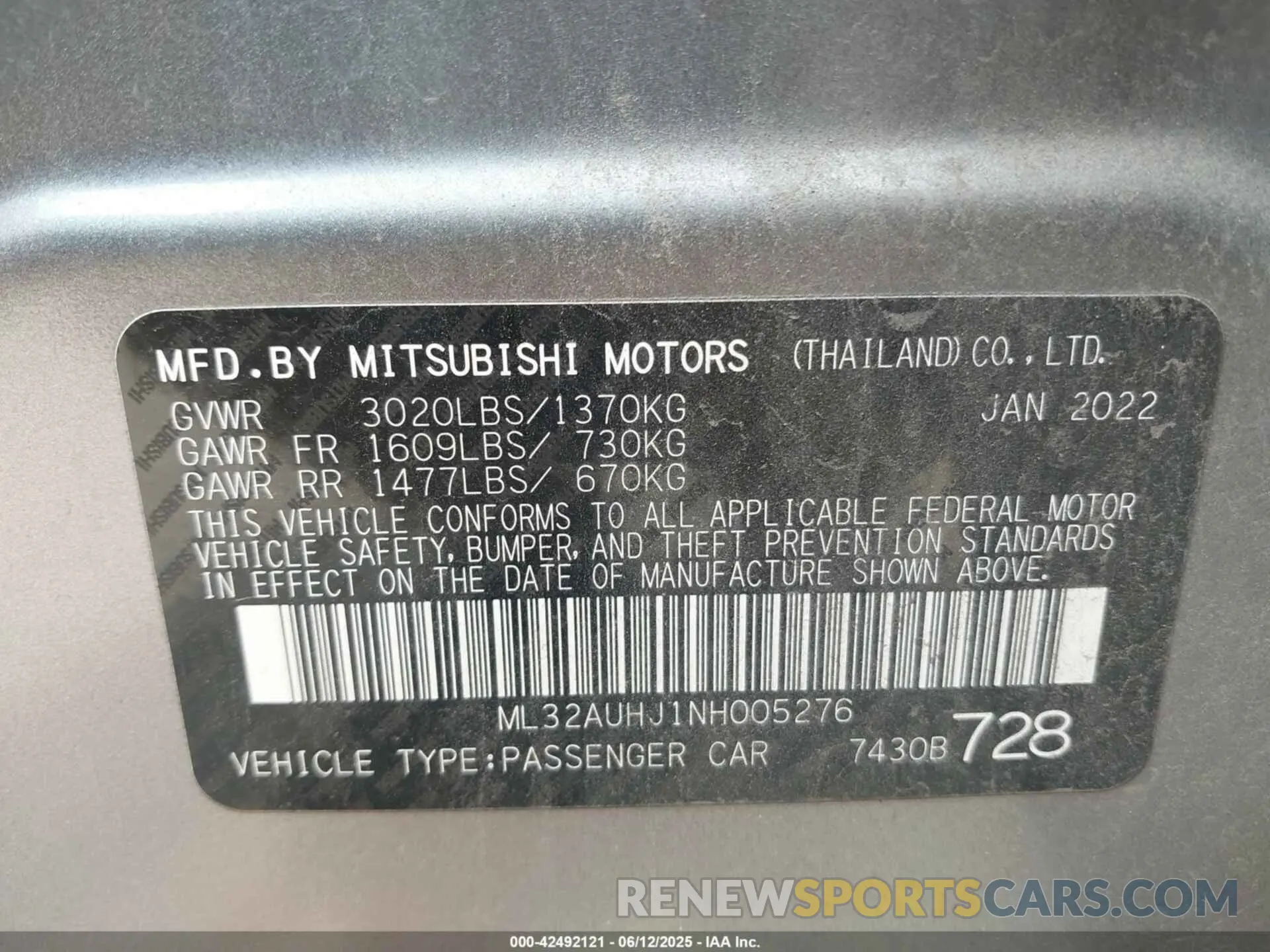 9 Photograph of a damaged car ML32AUHJ1NH005276 MITSUBISHI MIRAGE 2022
