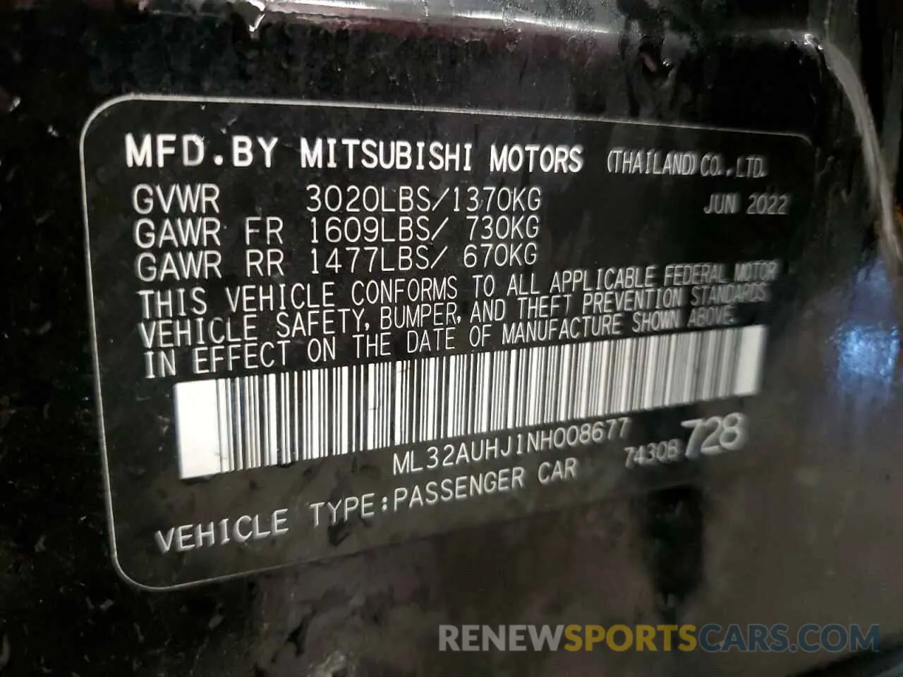 12 Photograph of a damaged car ML32AUHJ1NH008677 MITSUBISHI MIRAGE 2022