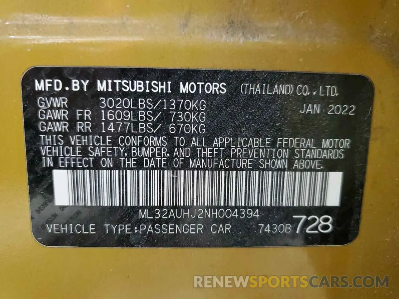 12 Photograph of a damaged car ML32AUHJ2NH004394 MITSUBISHI MIRAGE 2022