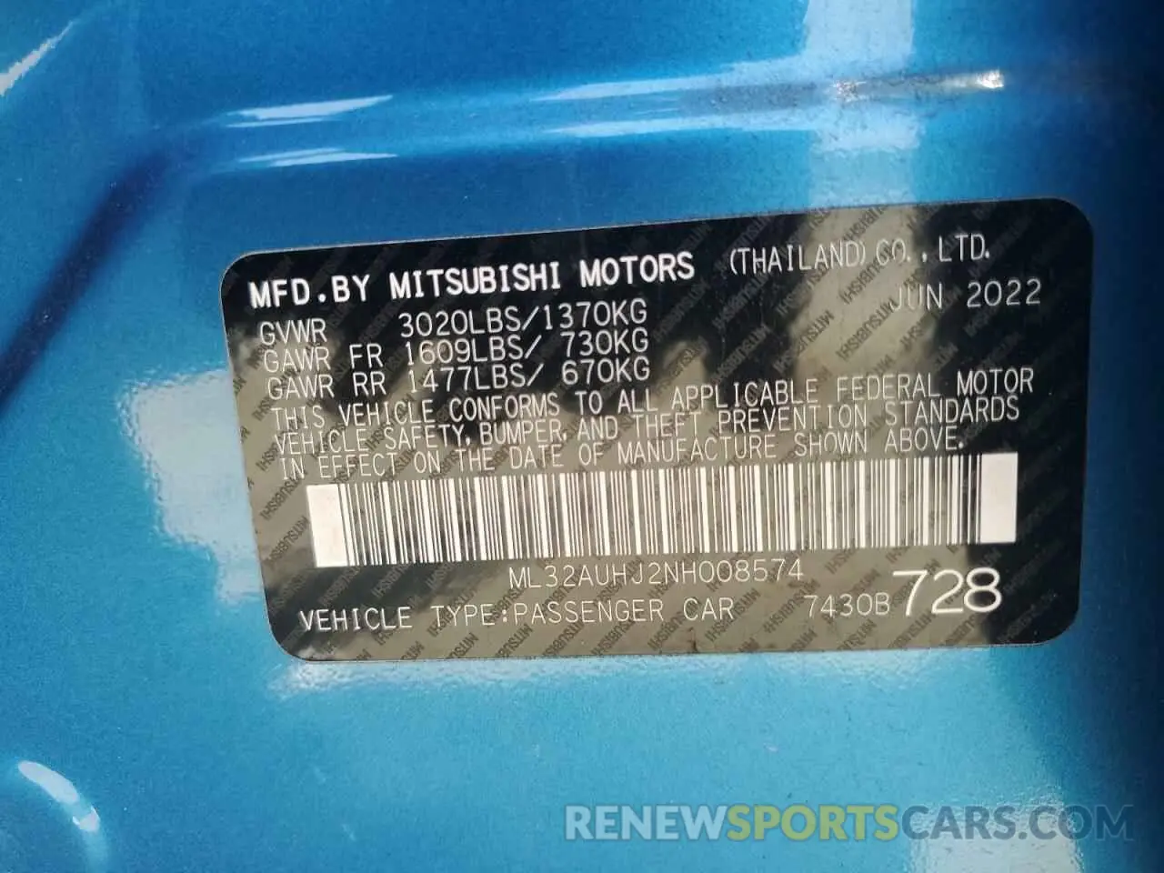 12 Photograph of a damaged car ML32AUHJ2NH008574 MITSUBISHI MIRAGE 2022