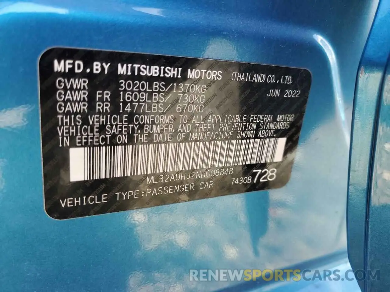 14 Photograph of a damaged car ML32AUHJ2NH008848 MITSUBISHI MIRAGE 2022