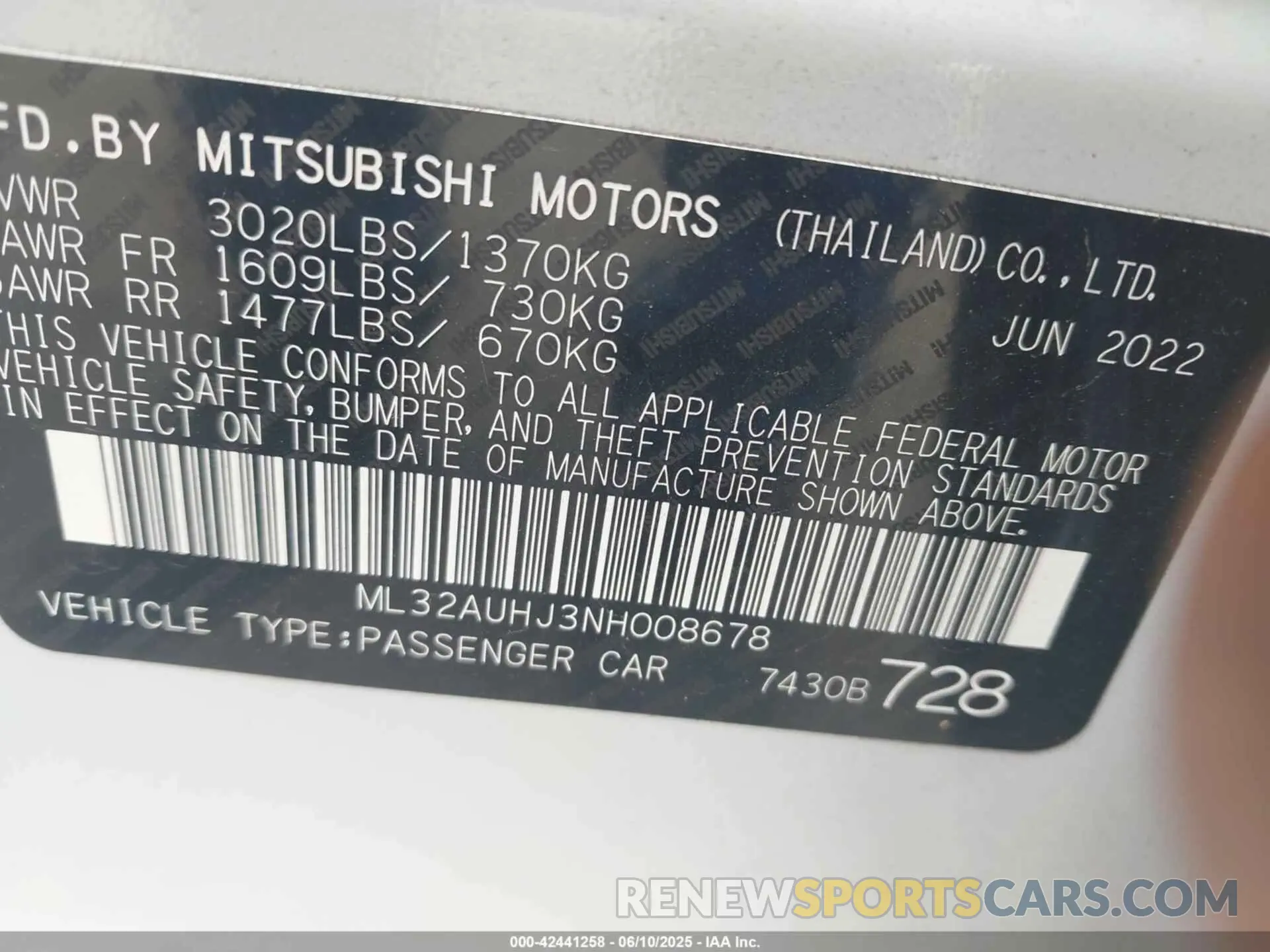 9 Photograph of a damaged car ML32AUHJ3NH008678 MITSUBISHI MIRAGE 2022