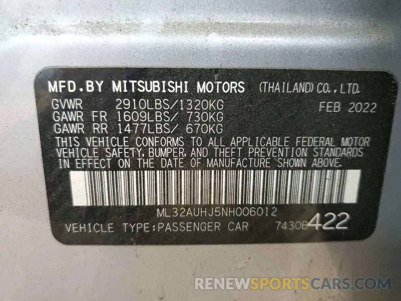12 Photograph of a damaged car ML32AUHJ5NH006012 MITSUBISHI MIRAGE 2022