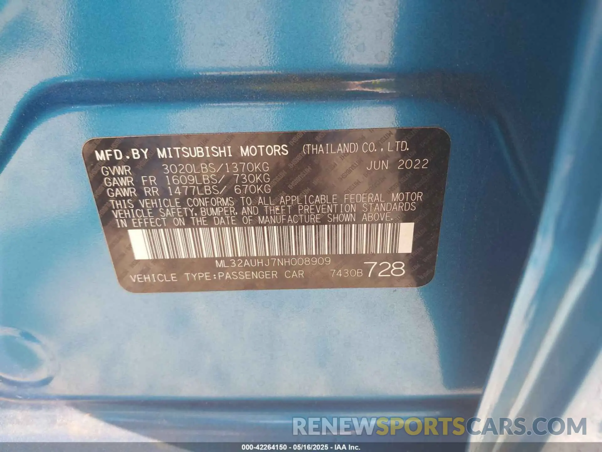 9 Photograph of a damaged car ML32AUHJ7NH008909 MITSUBISHI MIRAGE 2022