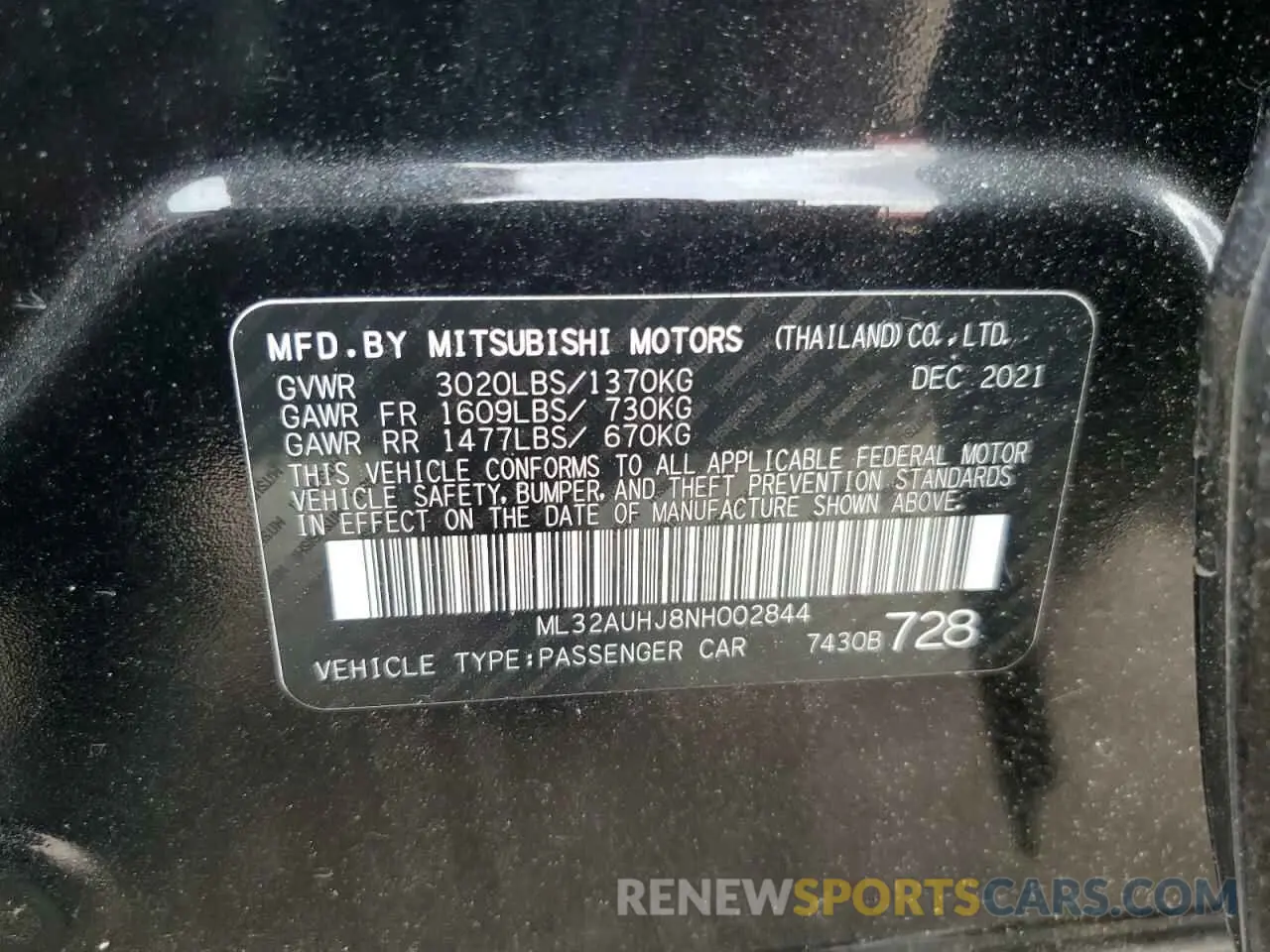 13 Photograph of a damaged car ML32AUHJ8NH002844 MITSUBISHI MIRAGE 2022