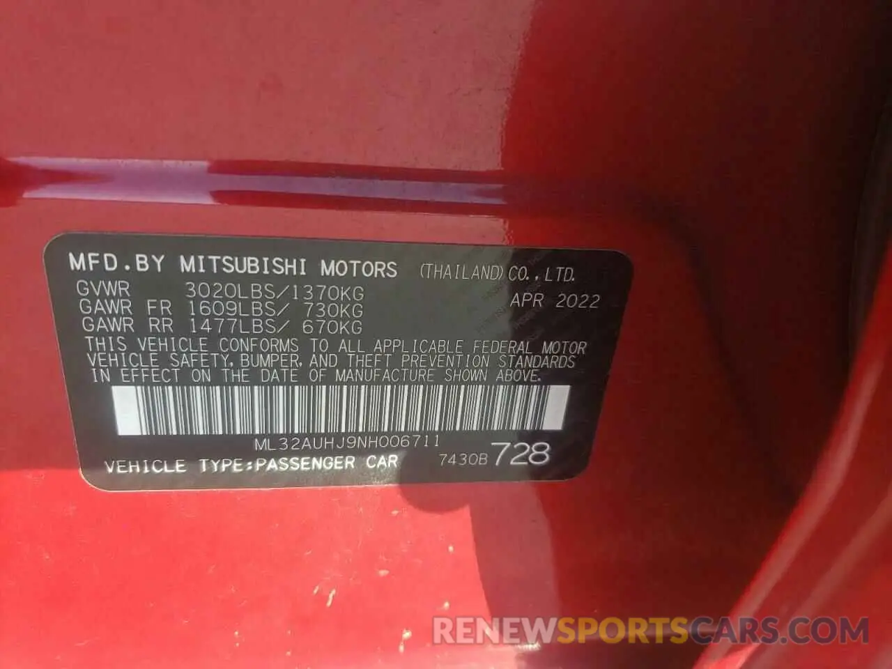 12 Photograph of a damaged car ML32AUHJ9NH006711 MITSUBISHI MIRAGE 2022
