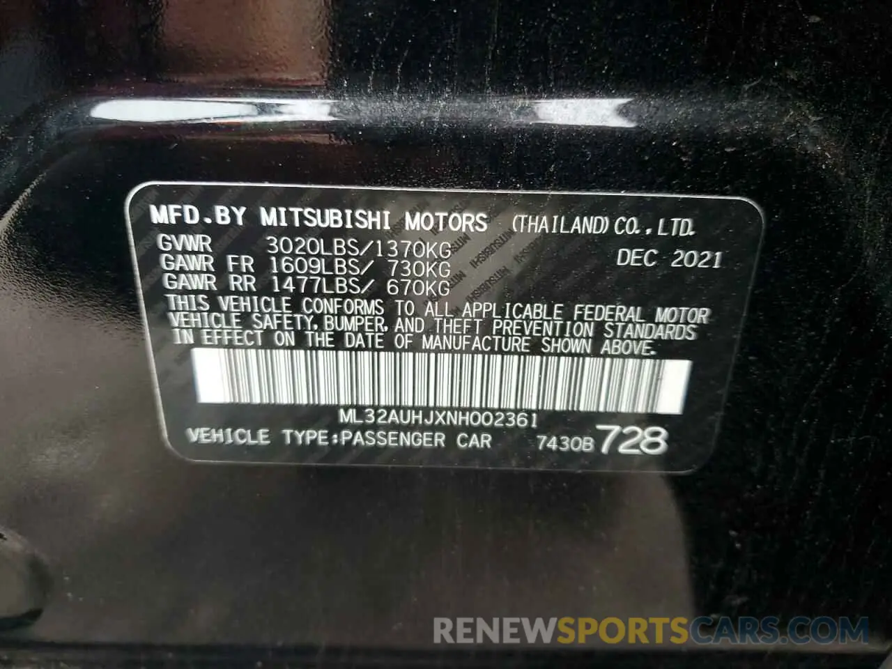 14 Photograph of a damaged car ML32AUHJXNH002361 MITSUBISHI MIRAGE 2022