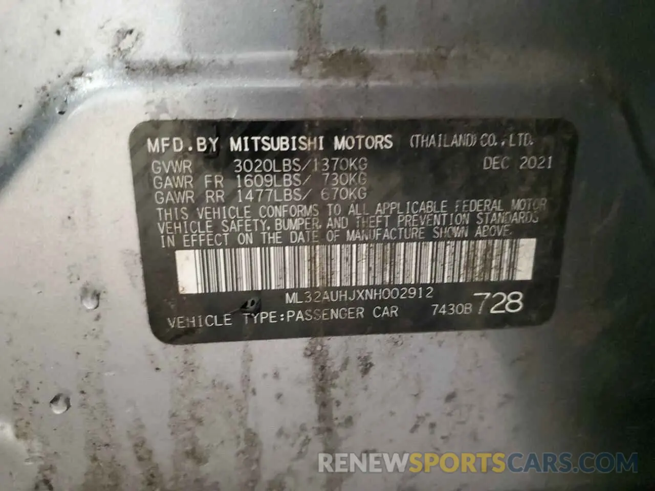 12 Photograph of a damaged car ML32AUHJXNH002912 MITSUBISHI MIRAGE 2022