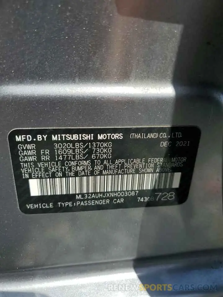12 Photograph of a damaged car ML32AUHJXNH003087 MITSUBISHI MIRAGE 2022