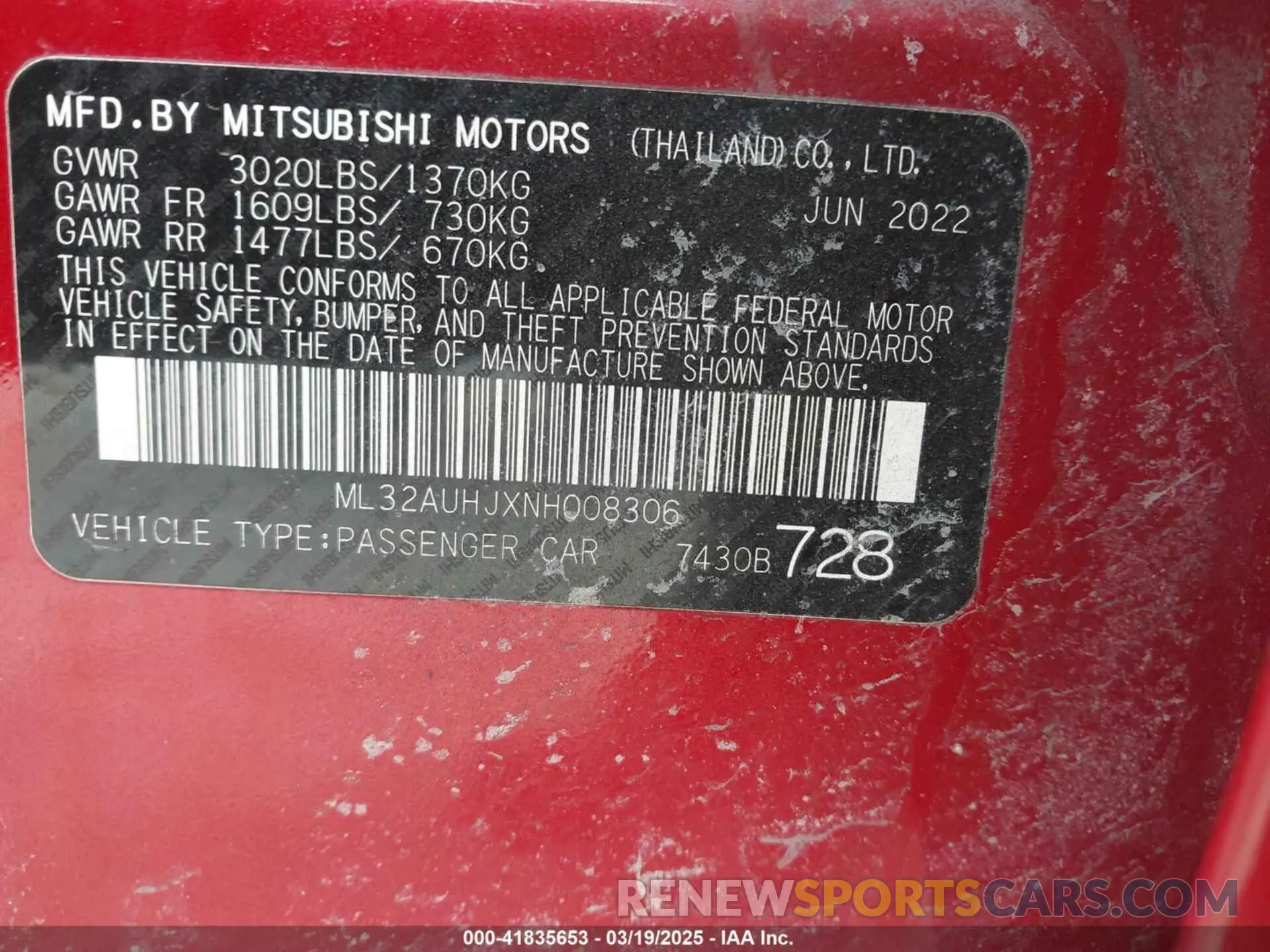 9 Photograph of a damaged car ML32AUHJXNH008306 MITSUBISHI MIRAGE 2022