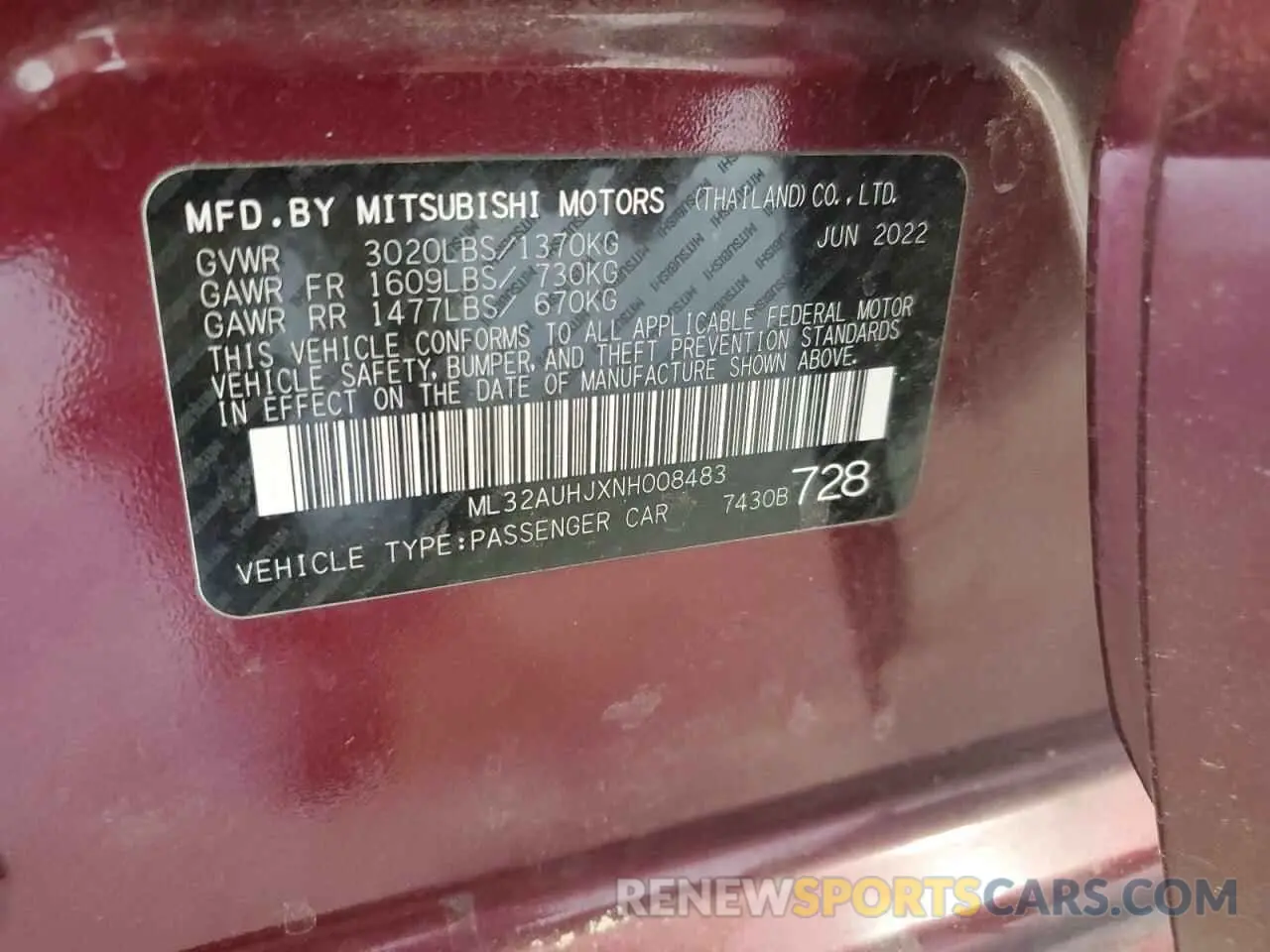 12 Photograph of a damaged car ML32AUHJXNH008483 MITSUBISHI MIRAGE 2022