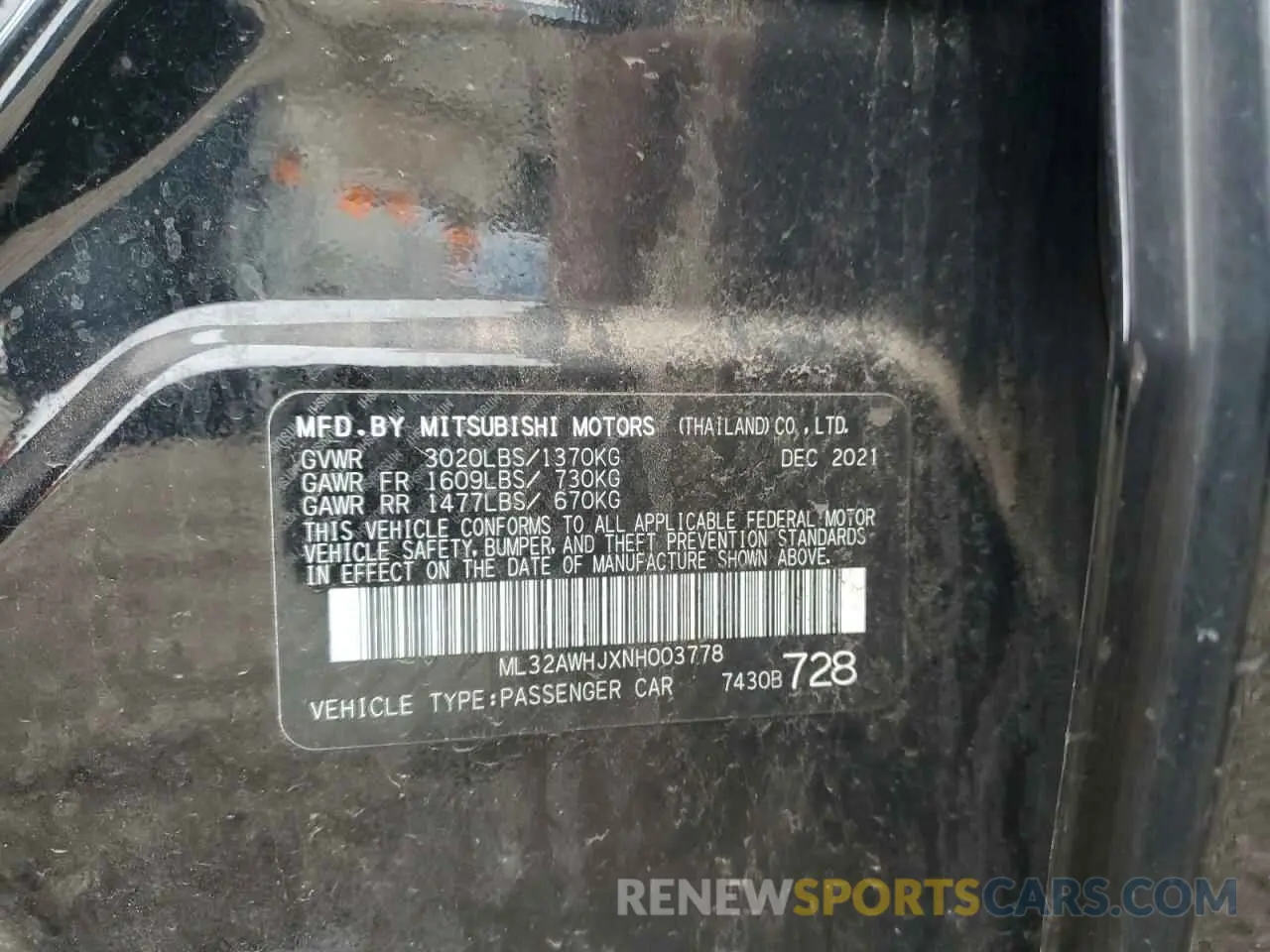 12 Photograph of a damaged car ML32AWHJXNH003778 MITSUBISHI MIRAGE 2022