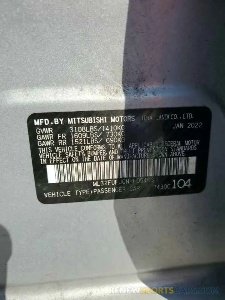 12 Photograph of a damaged car ML32FUFJ0NHF05453 MITSUBISHI MIRAGE 2022