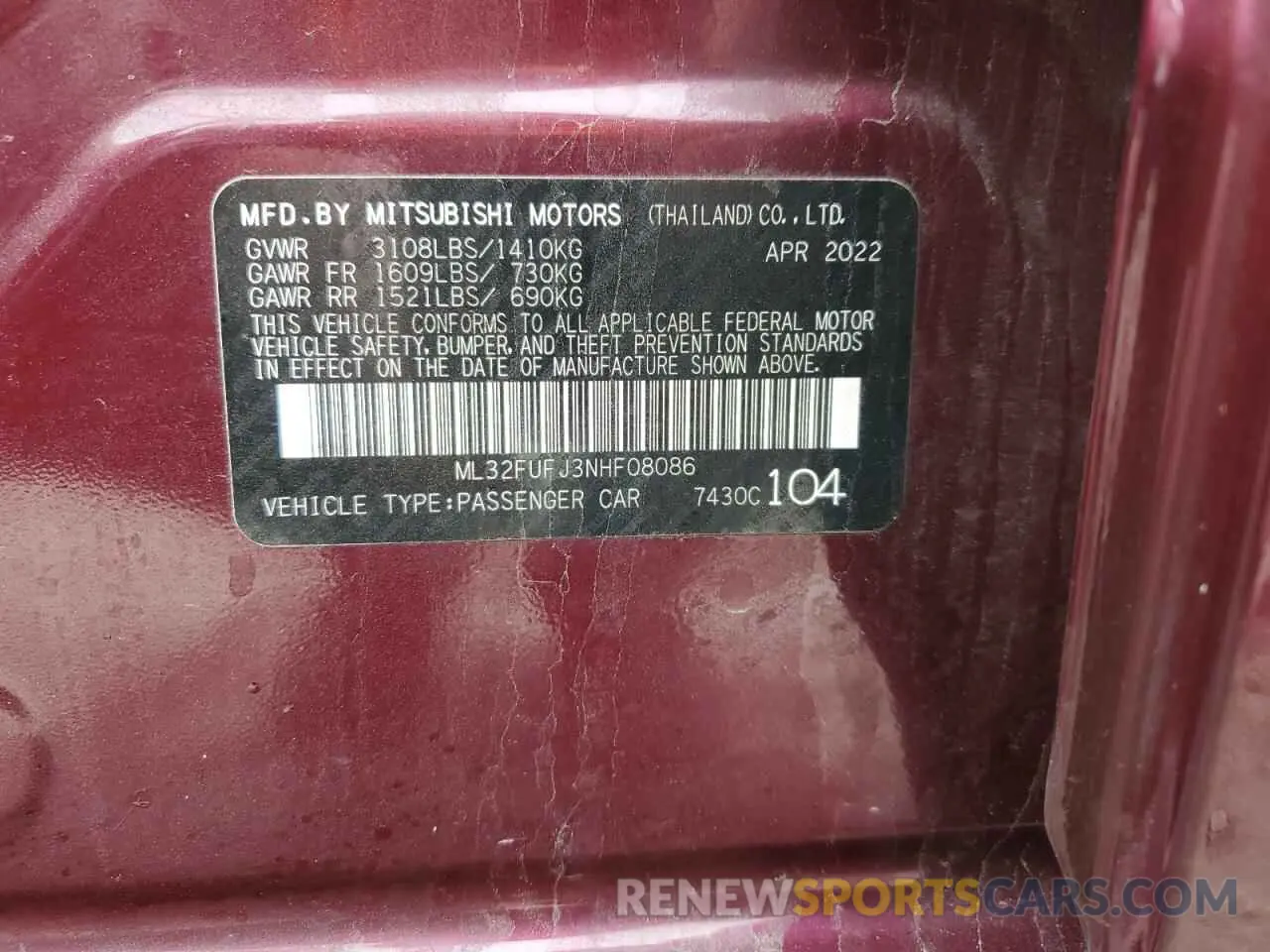 12 Photograph of a damaged car ML32FUFJ3NHF08086 MITSUBISHI MIRAGE 2022