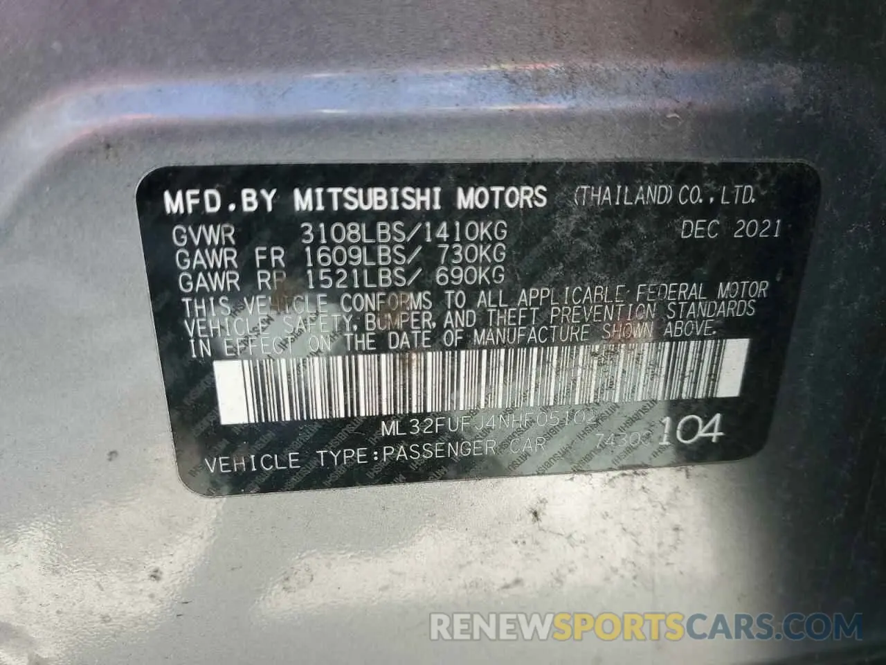 12 Photograph of a damaged car ML32FUFJ4NHF05102 MITSUBISHI MIRAGE 2022