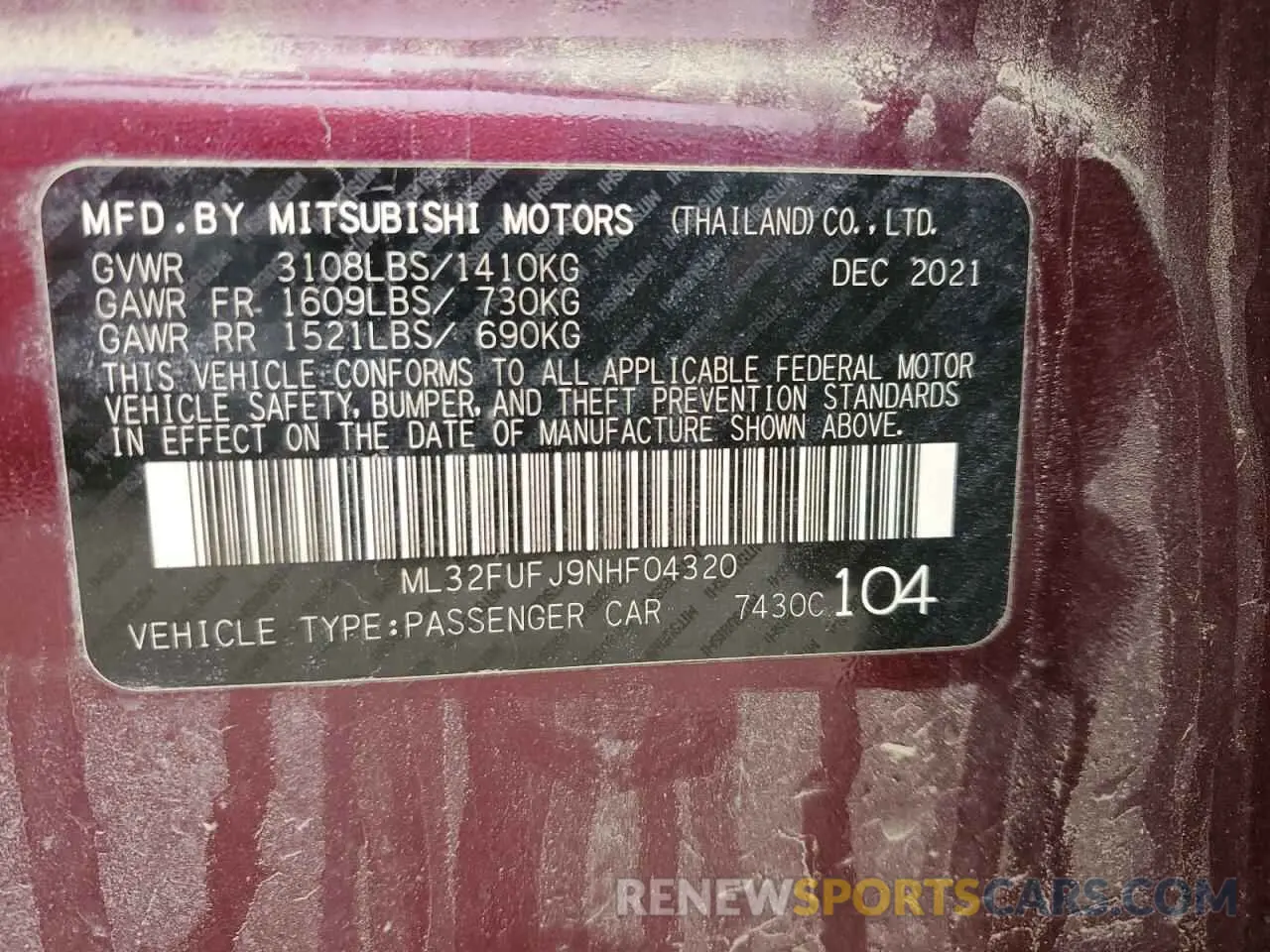 13 Photograph of a damaged car ML32FUFJ9NHF04320 MITSUBISHI MIRAGE 2022