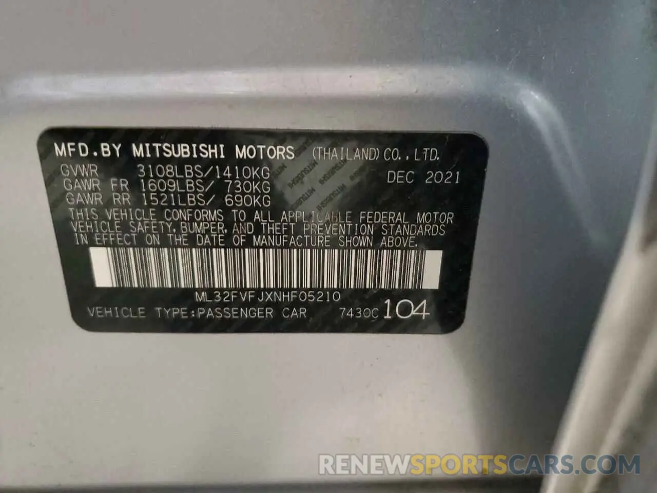 12 Photograph of a damaged car ML32FVFJXNHF05210 MITSUBISHI MIRAGE 2022