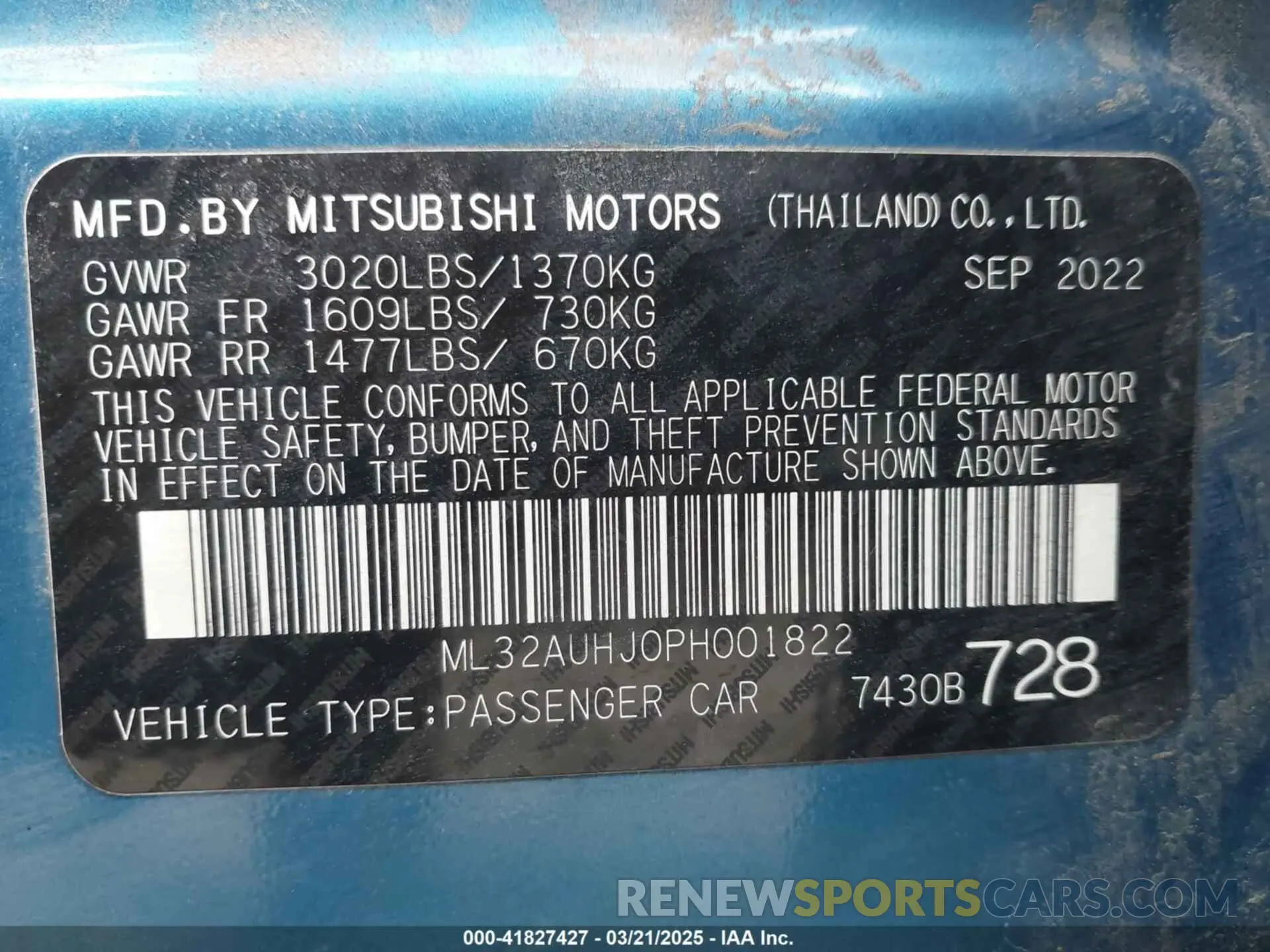 9 Photograph of a damaged car ML32AUHJ0PH001822 MITSUBISHI MIRAGE 2023