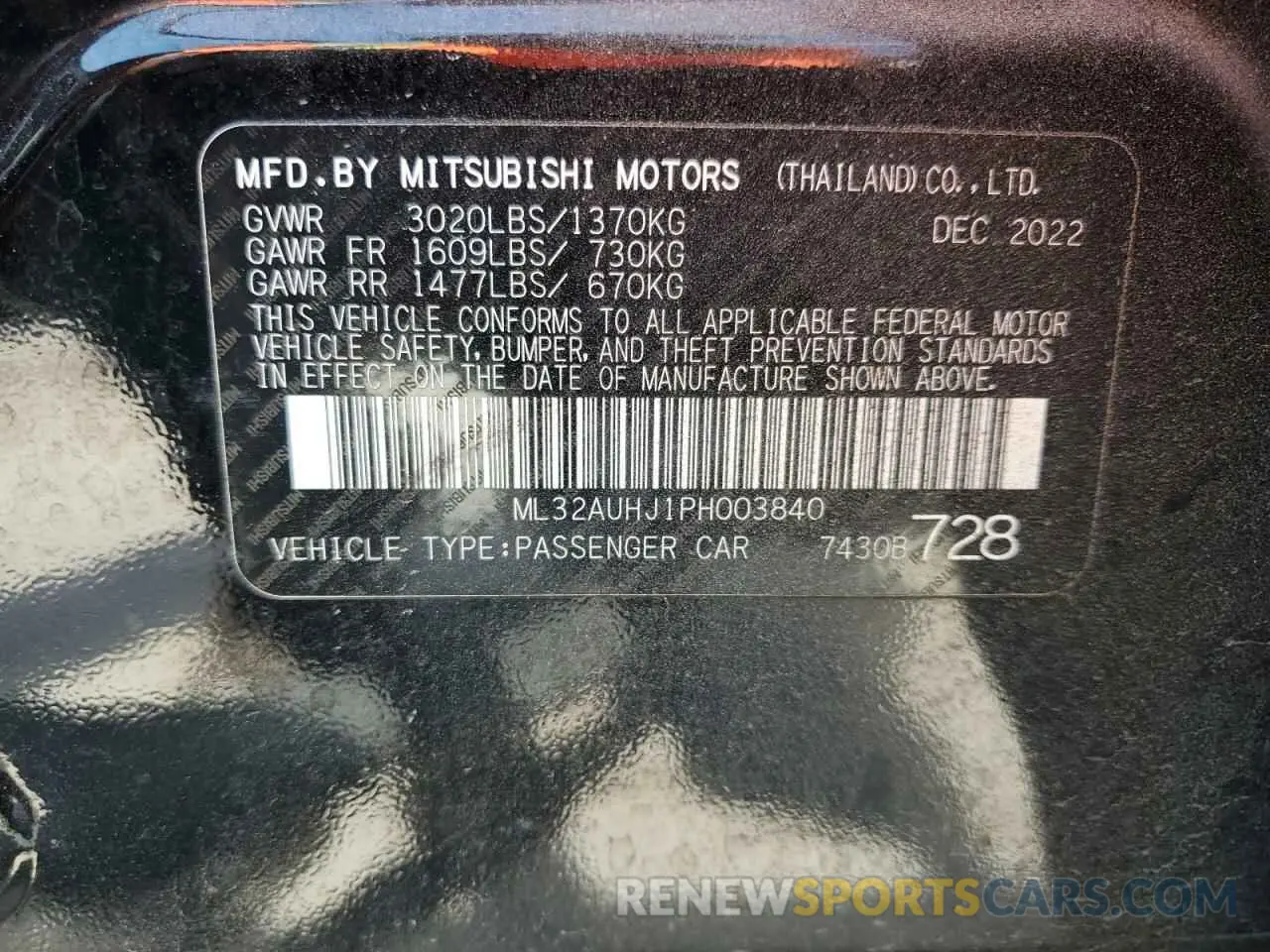12 Photograph of a damaged car ML32AUHJ1PH003840 MITSUBISHI MIRAGE 2023