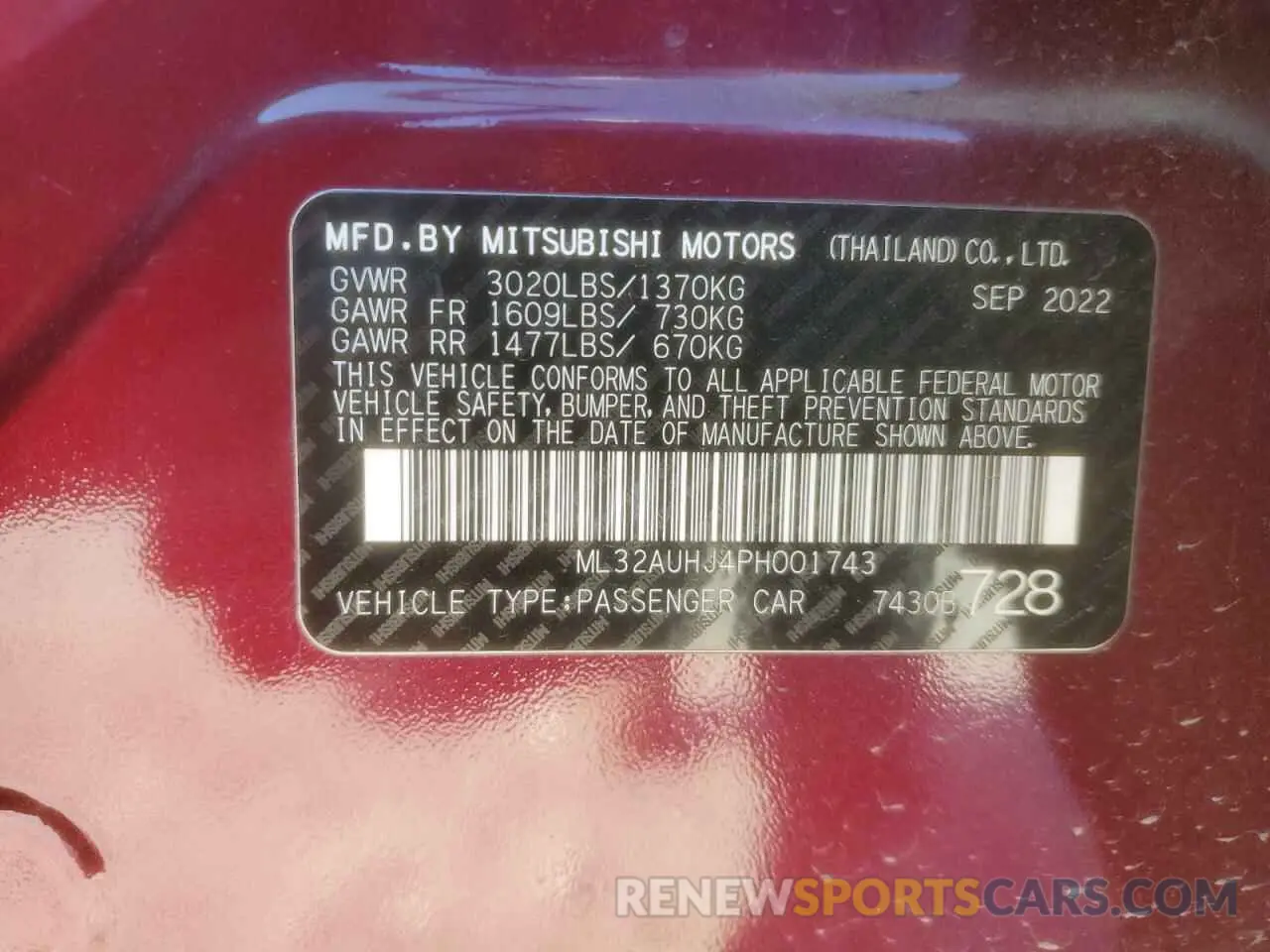 14 Photograph of a damaged car ML32AUHJ4PH001743 MITSUBISHI MIRAGE 2023