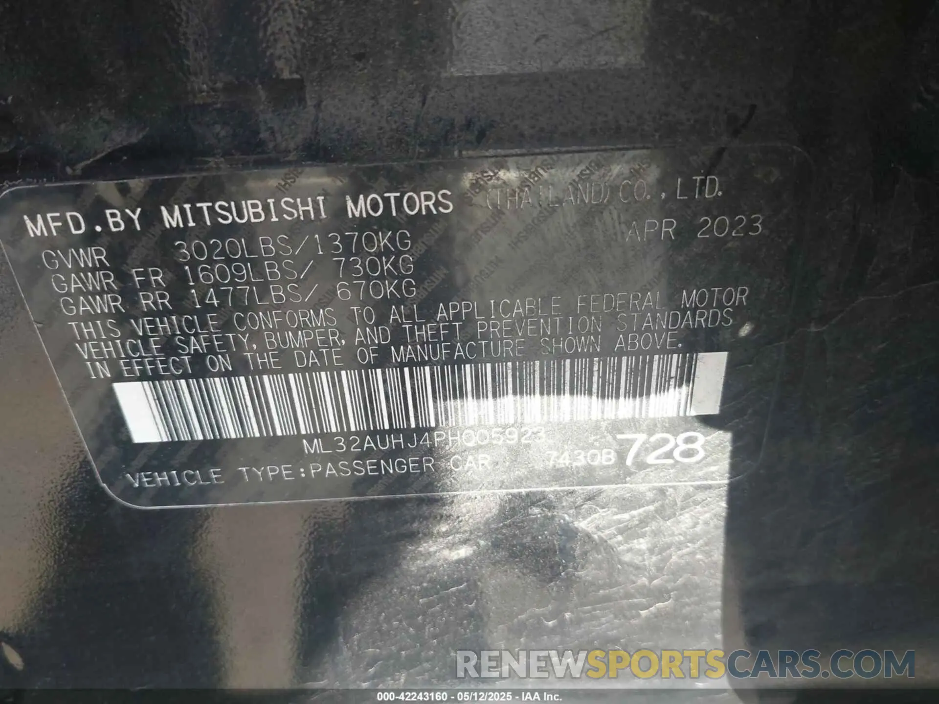 9 Photograph of a damaged car ML32AUHJ4PH005923 MITSUBISHI MIRAGE 2023