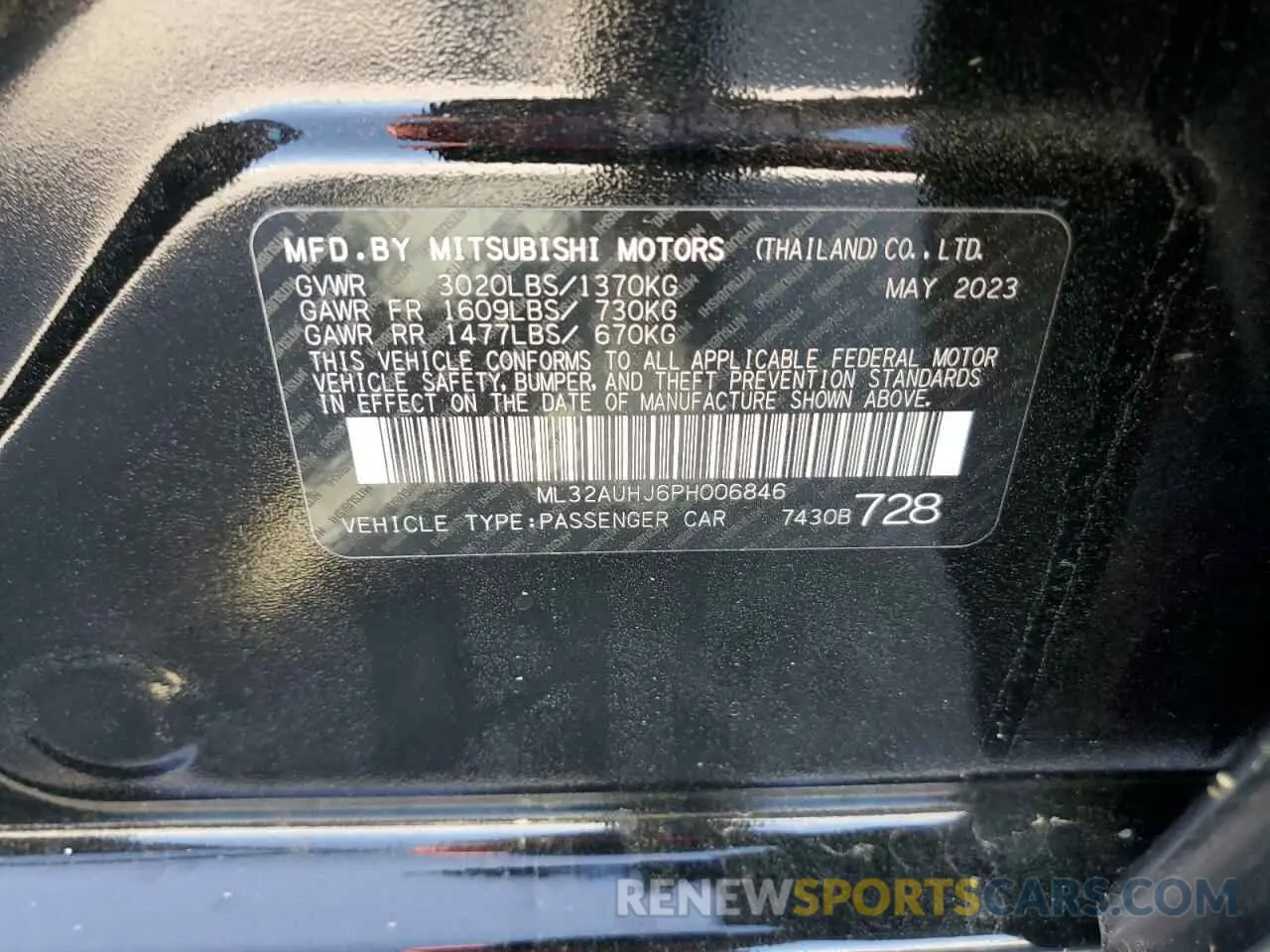 14 Photograph of a damaged car ML32AUHJ6PH006846 MITSUBISHI MIRAGE 2023