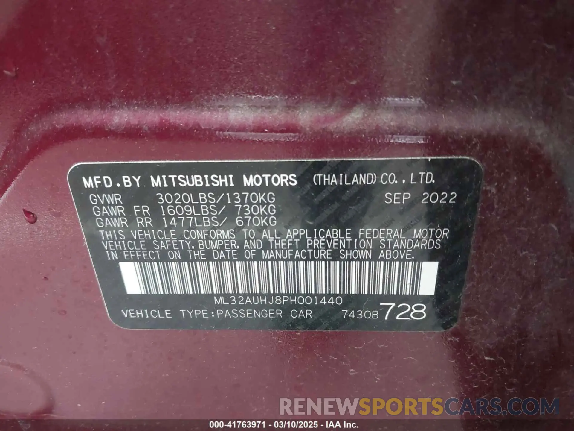 9 Photograph of a damaged car ML32AUHJ8PH001440 MITSUBISHI MIRAGE 2023