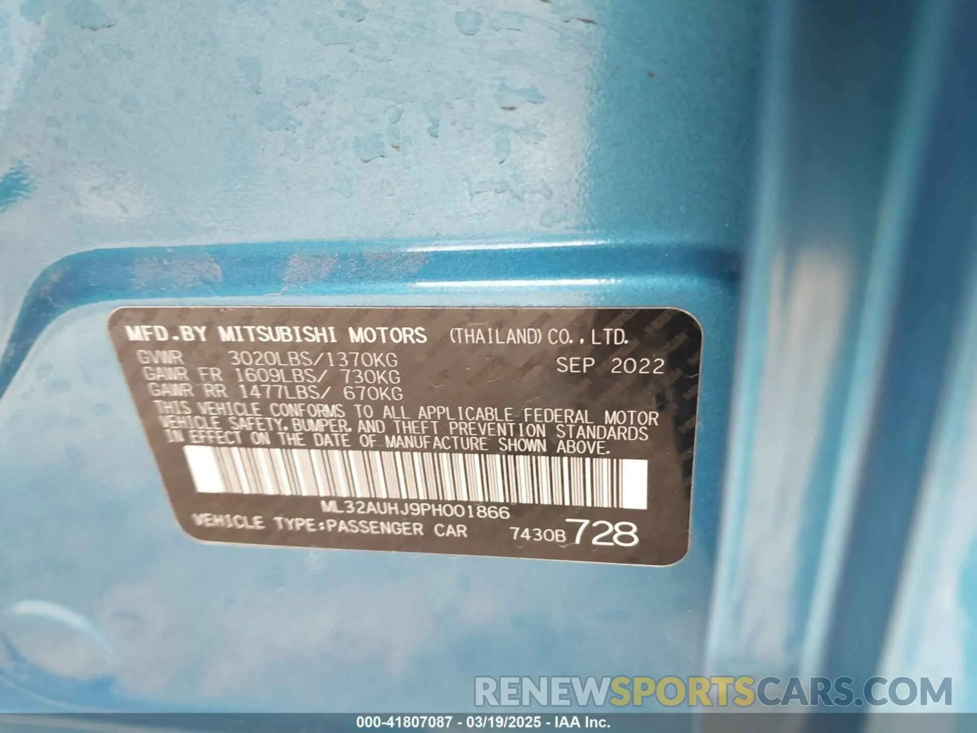 9 Photograph of a damaged car ML32AUHJ9PH001866 MITSUBISHI MIRAGE 2023