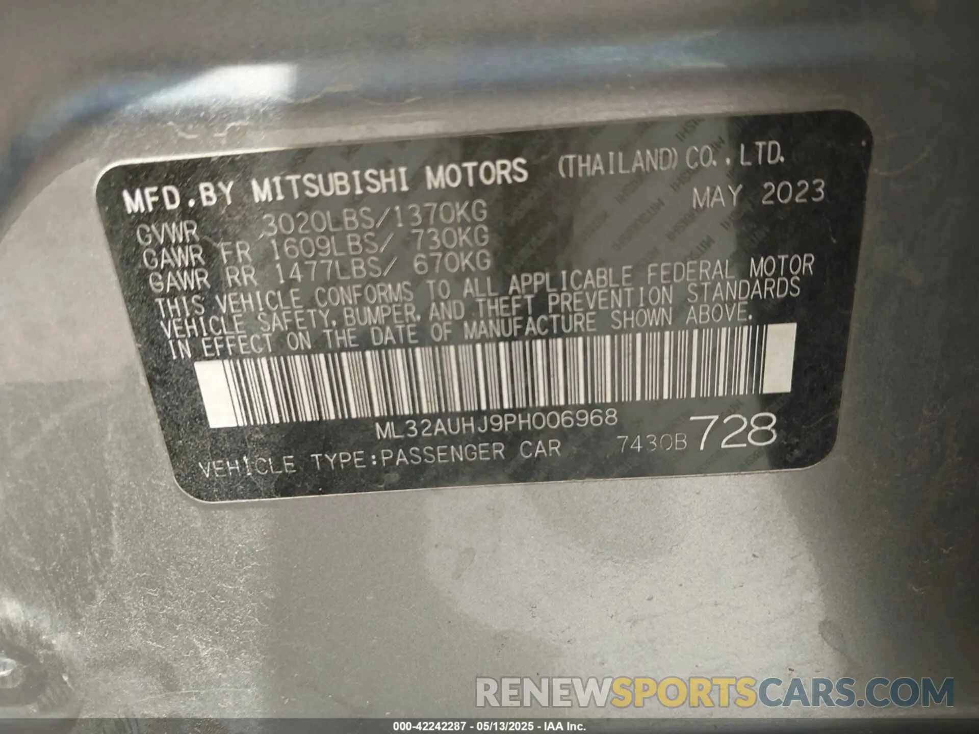 9 Photograph of a damaged car ML32AUHJ9PH006968 MITSUBISHI MIRAGE 2023