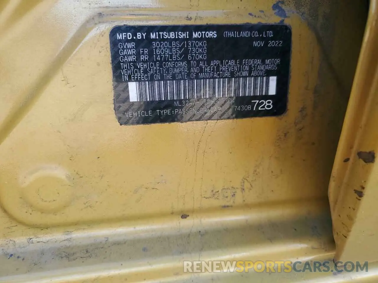 12 Photograph of a damaged car ML32AWHJ5PH003304 MITSUBISHI MIRAGE 2023