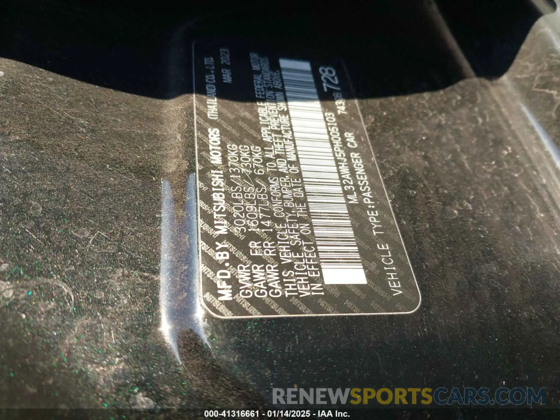 9 Photograph of a damaged car ML32AWHJ5PH005103 MITSUBISHI MIRAGE 2023