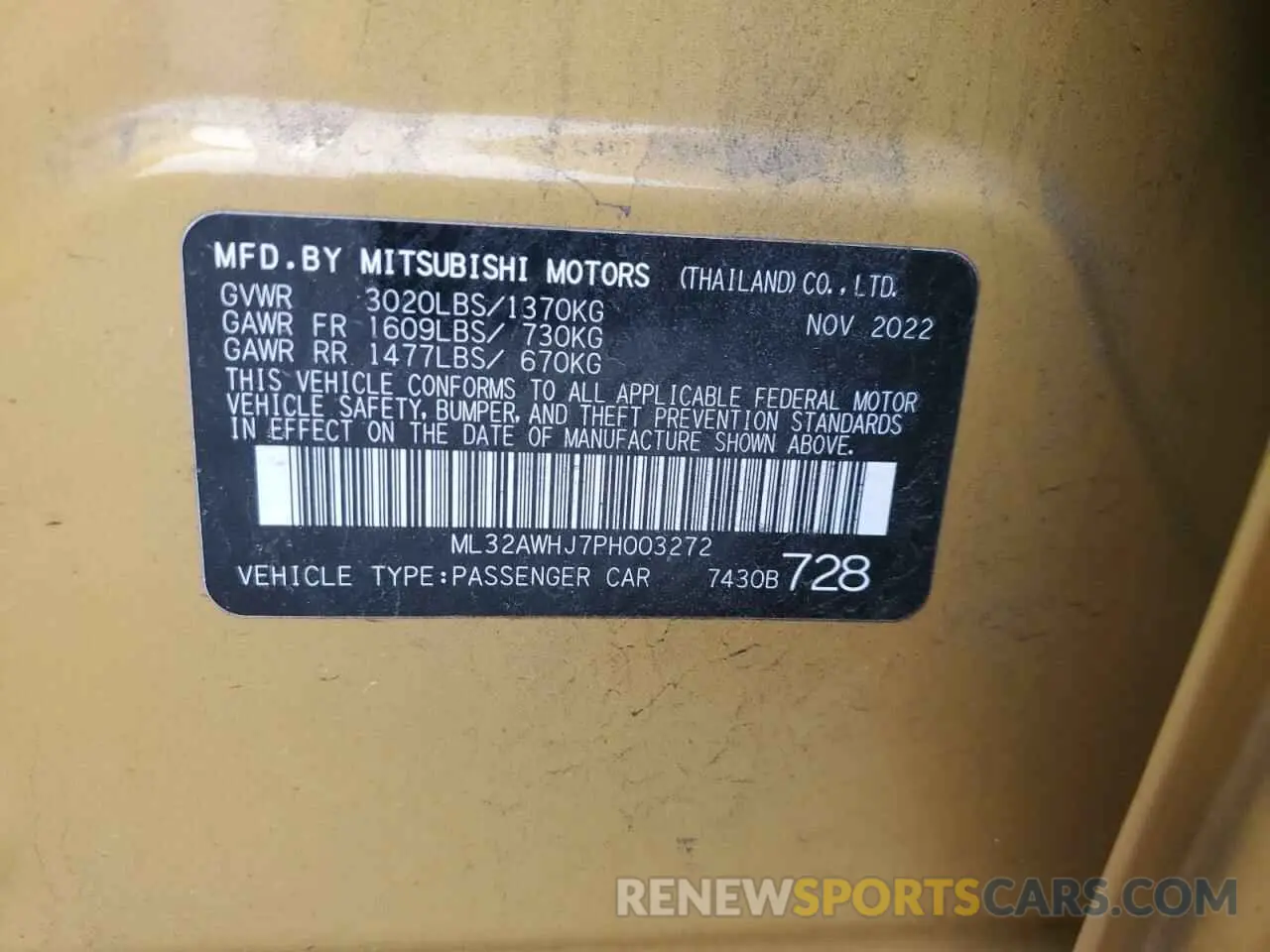 12 Photograph of a damaged car ML32AWHJ7PH003272 MITSUBISHI MIRAGE 2023