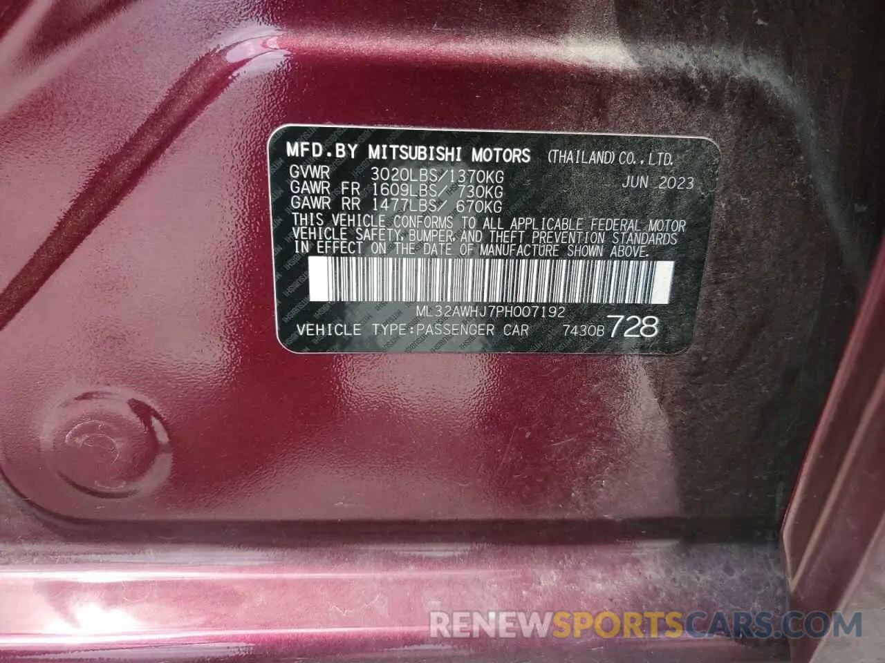 12 Photograph of a damaged car ML32AWHJ7PH007192 MITSUBISHI MIRAGE 2023