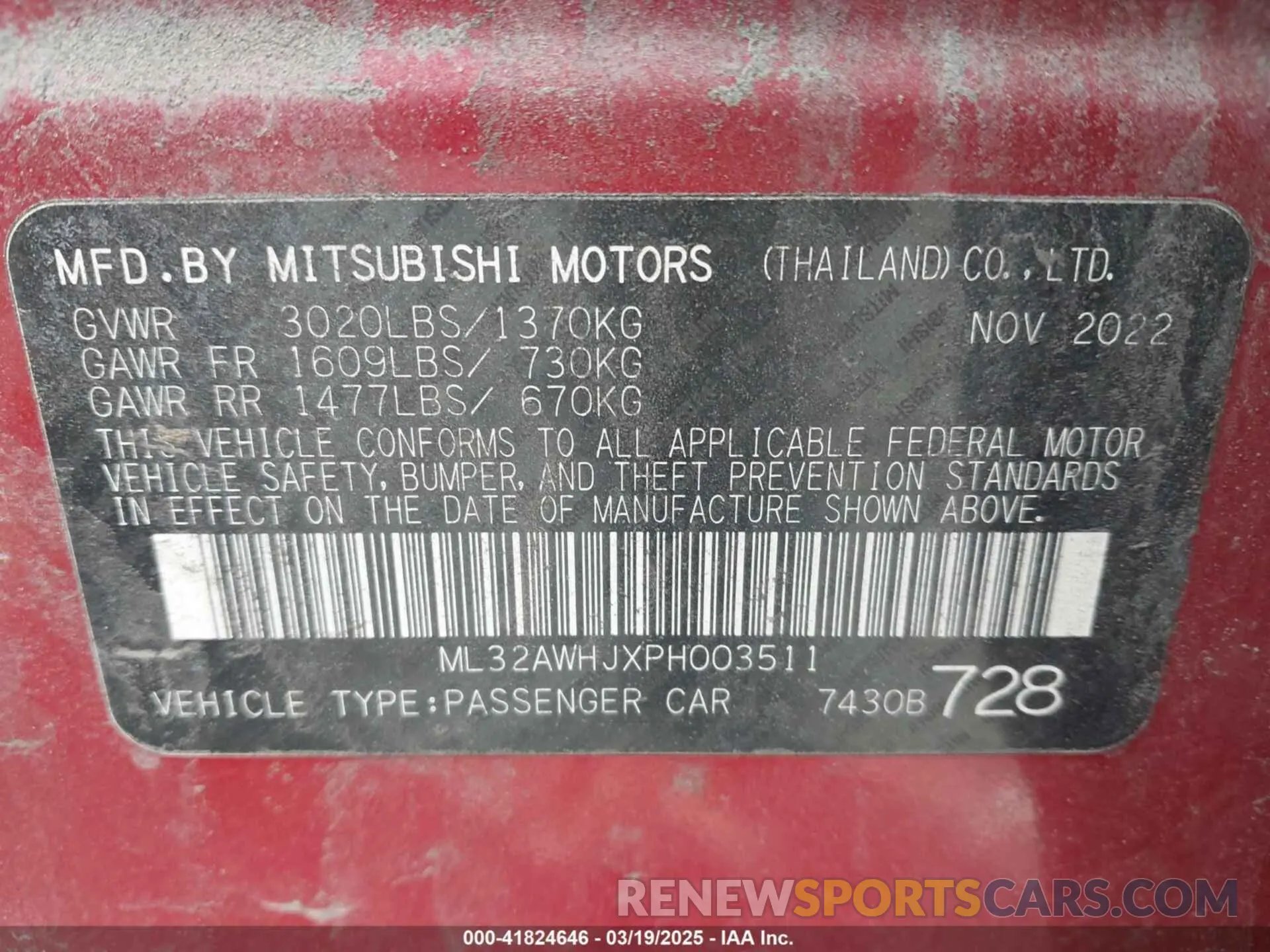 9 Photograph of a damaged car ML32AWHJXPH003511 MITSUBISHI MIRAGE 2023