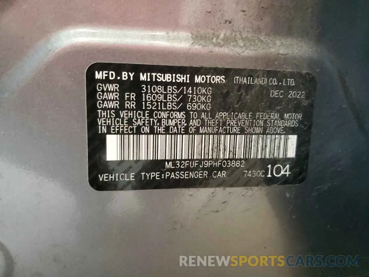12 Photograph of a damaged car ML32FUFJ9PHF03882 MITSUBISHI MIRAGE 2023