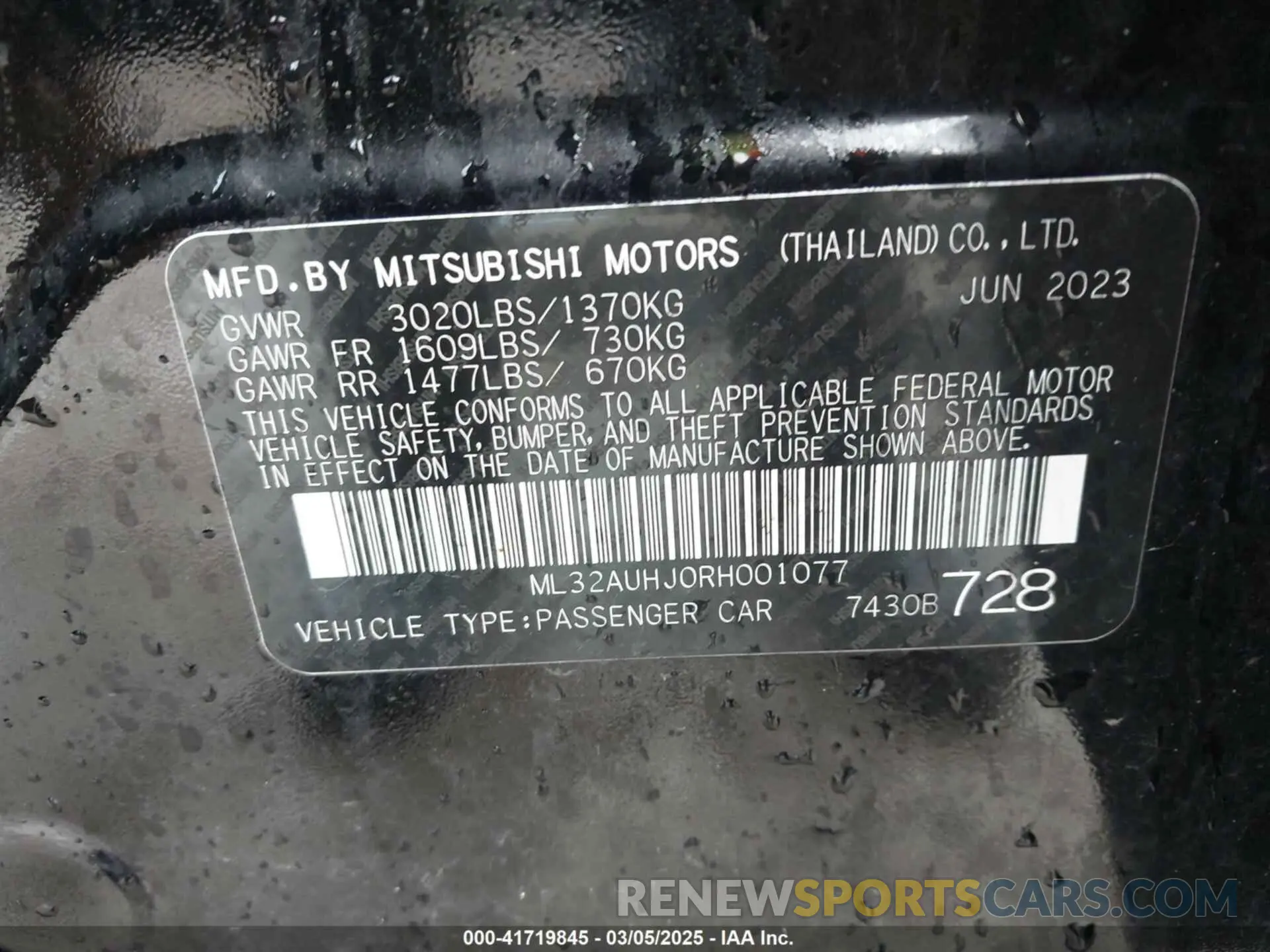 9 Photograph of a damaged car ML32AUHJ0RH001077 MITSUBISHI MIRAGE 2024