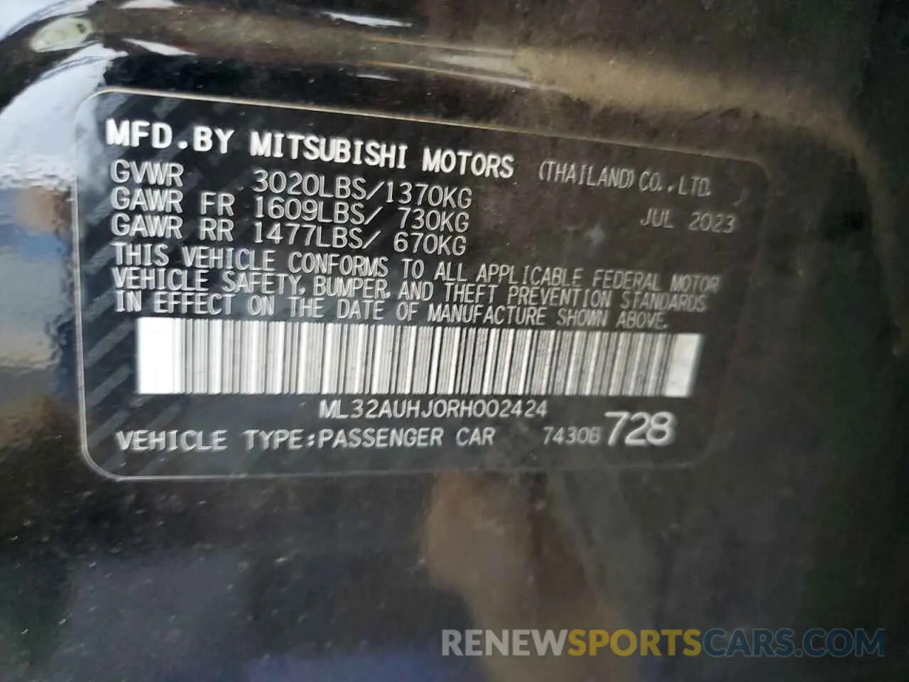 12 Photograph of a damaged car ML32AUHJ0RH002424 MITSUBISHI MIRAGE 2024
