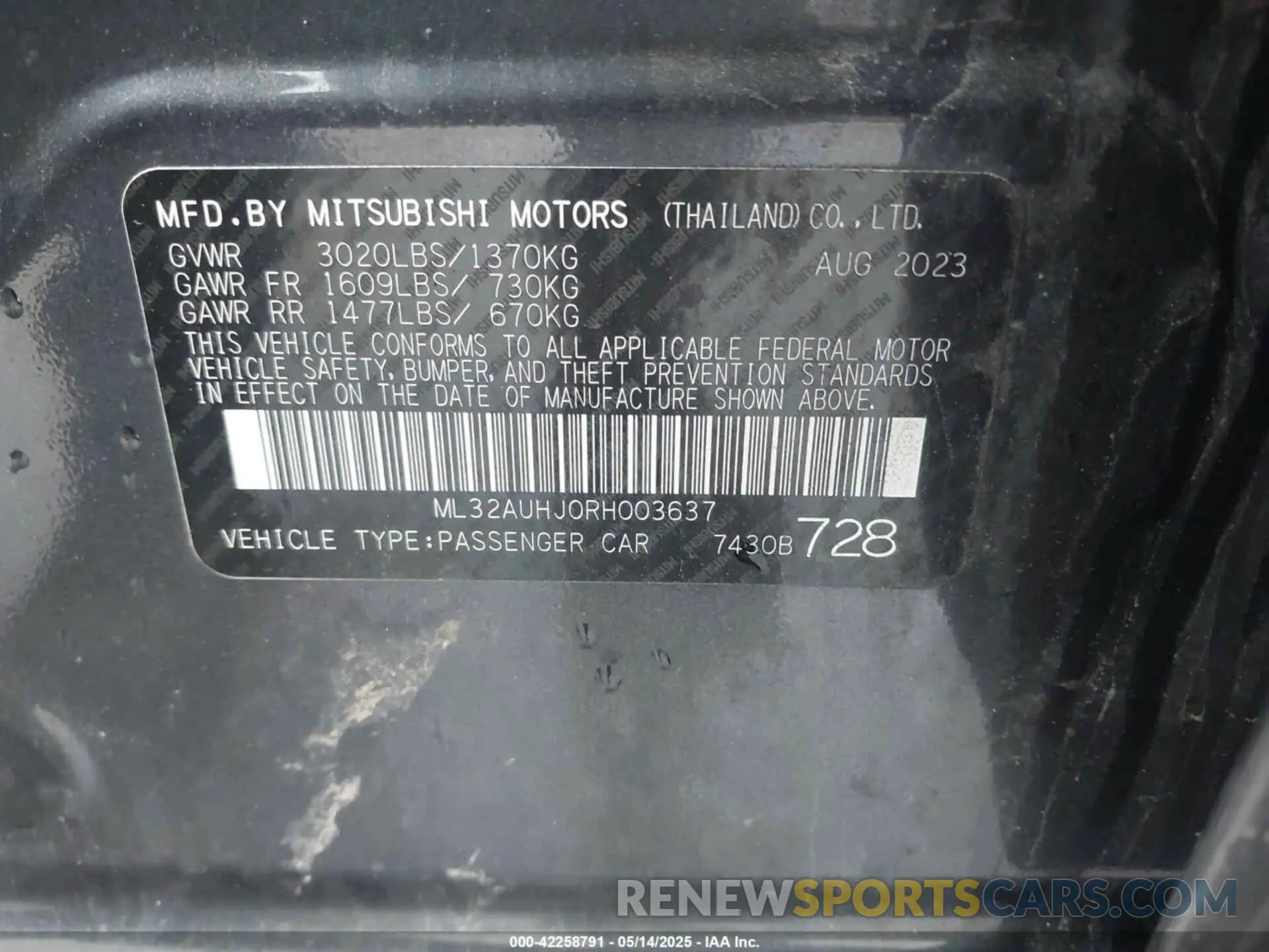 9 Photograph of a damaged car ML32AUHJ0RH003637 MITSUBISHI MIRAGE 2024