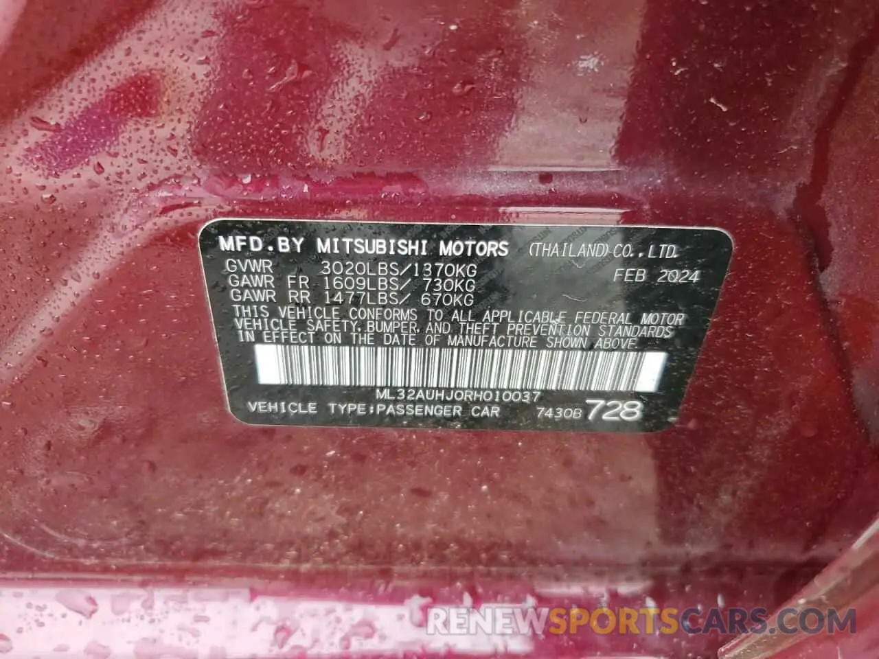 12 Photograph of a damaged car ML32AUHJ0RH010037 MITSUBISHI MIRAGE 2024