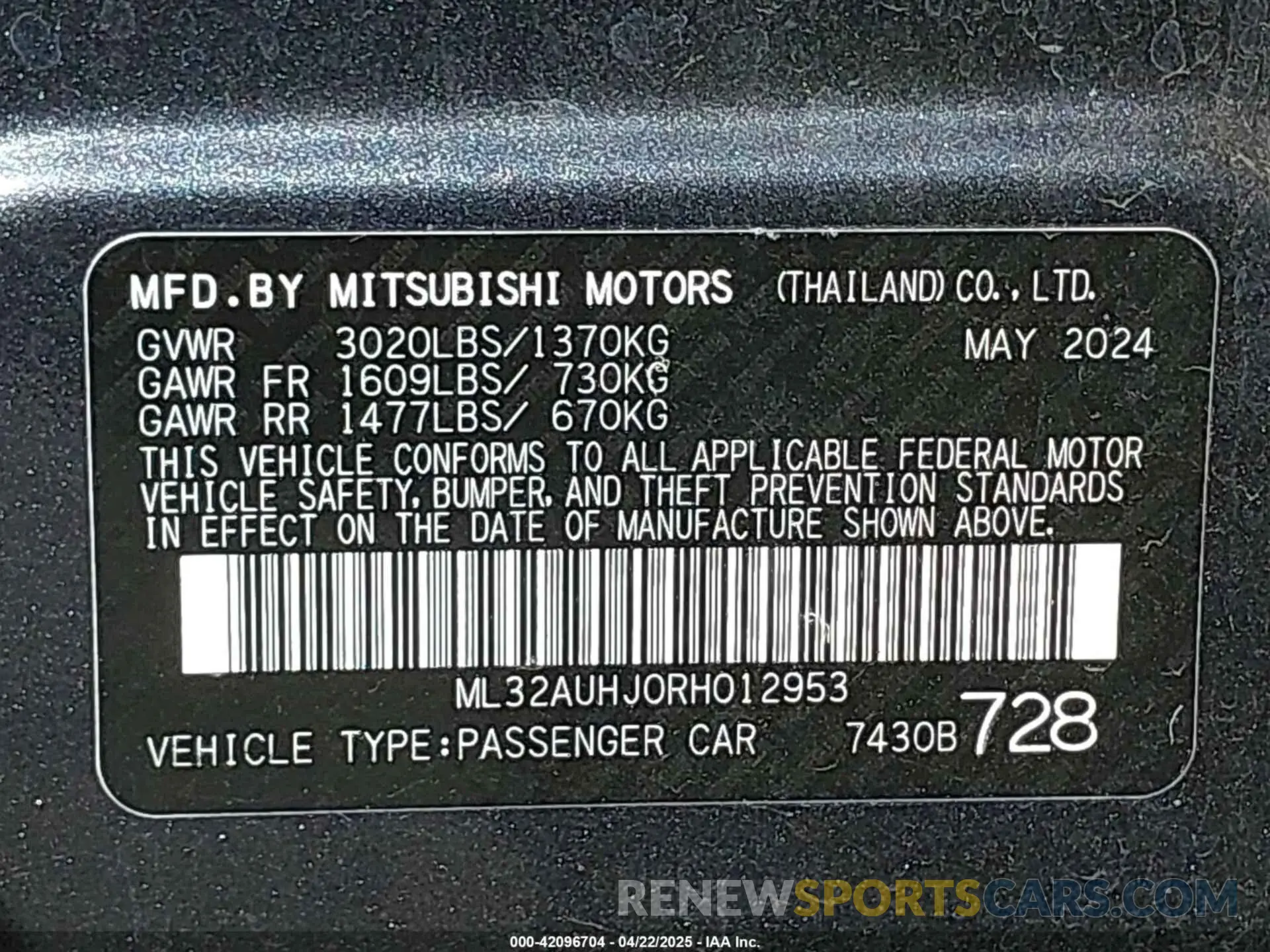 9 Photograph of a damaged car ML32AUHJ0RH012953 MITSUBISHI MIRAGE 2024