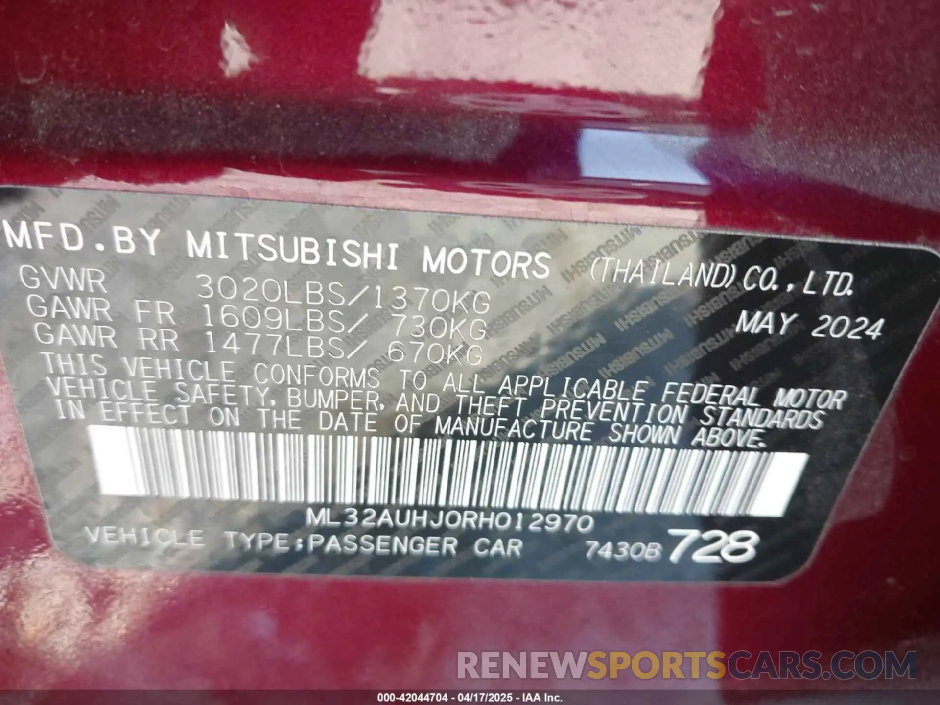 9 Photograph of a damaged car ML32AUHJ0RH012970 MITSUBISHI MIRAGE 2024