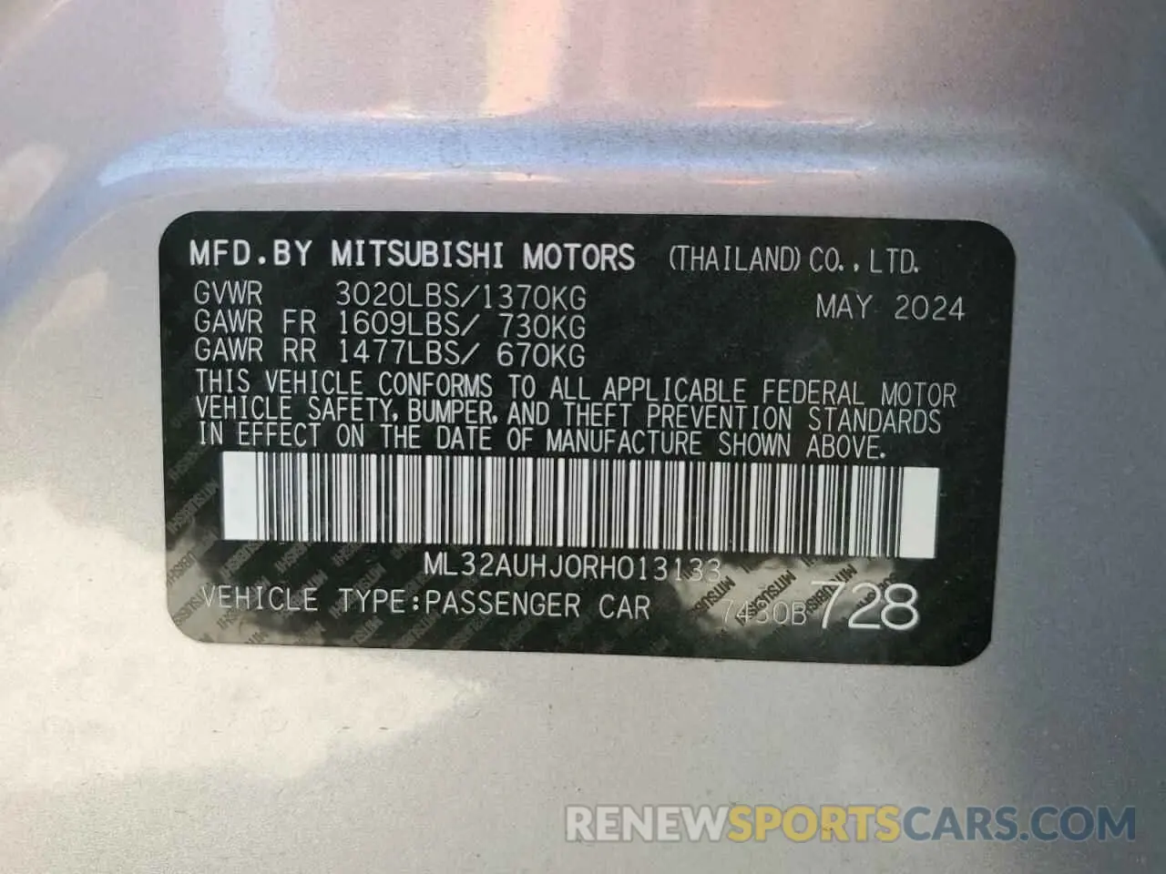14 Photograph of a damaged car ML32AUHJ0RH013133 MITSUBISHI MIRAGE 2024