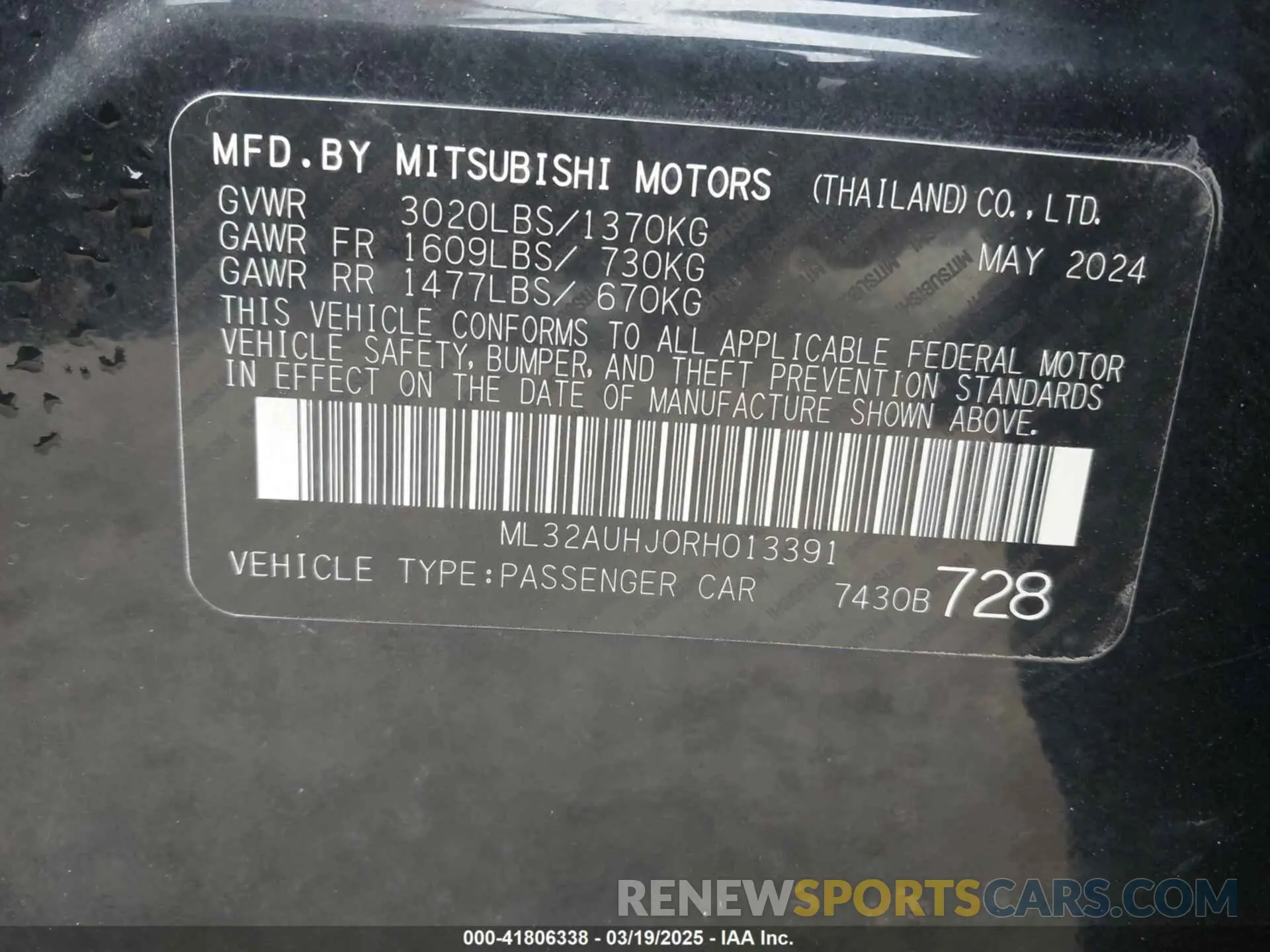 9 Photograph of a damaged car ML32AUHJ0RH013391 MITSUBISHI MIRAGE 2024