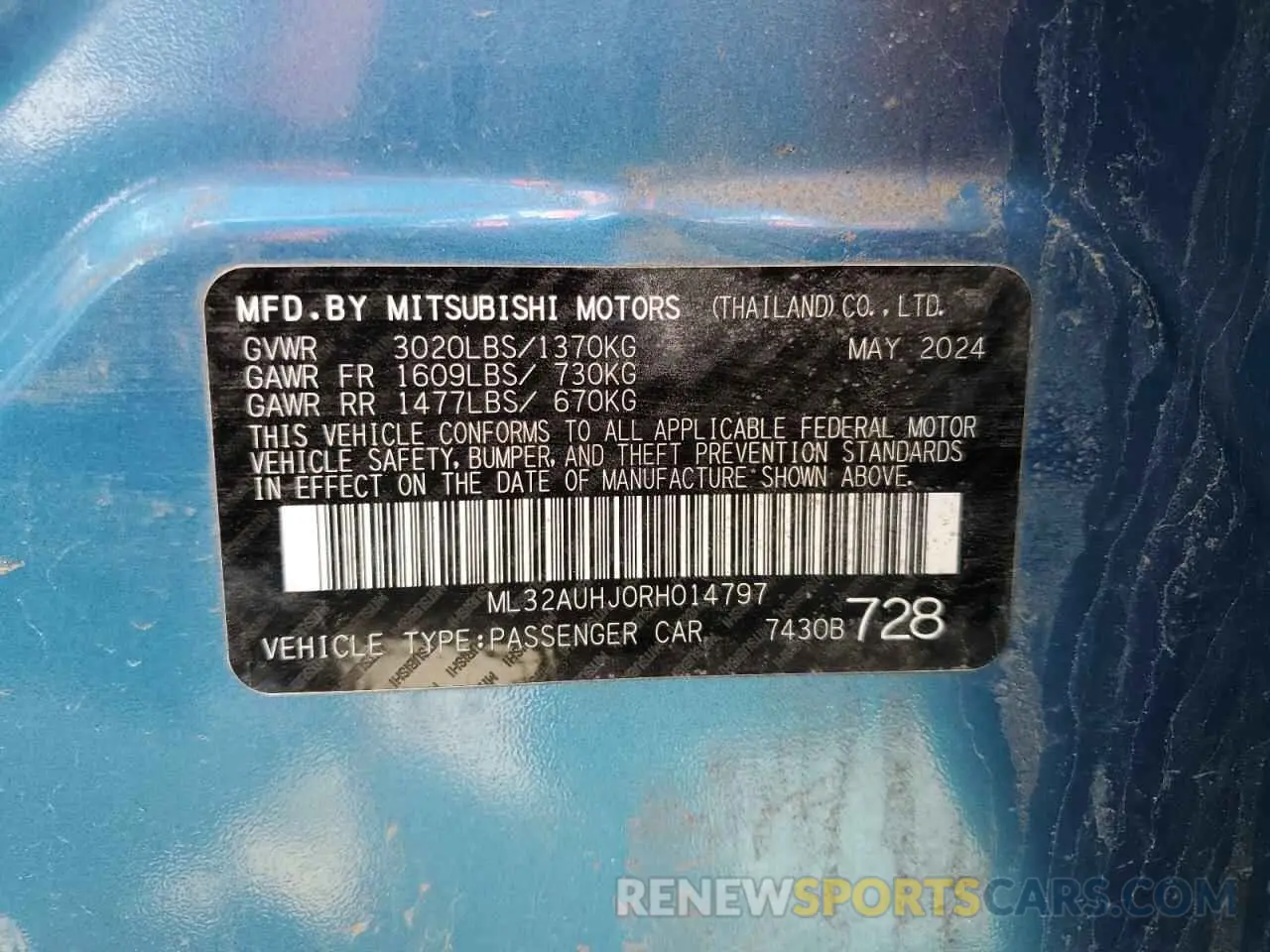 12 Photograph of a damaged car ML32AUHJ0RH014797 MITSUBISHI MIRAGE 2024