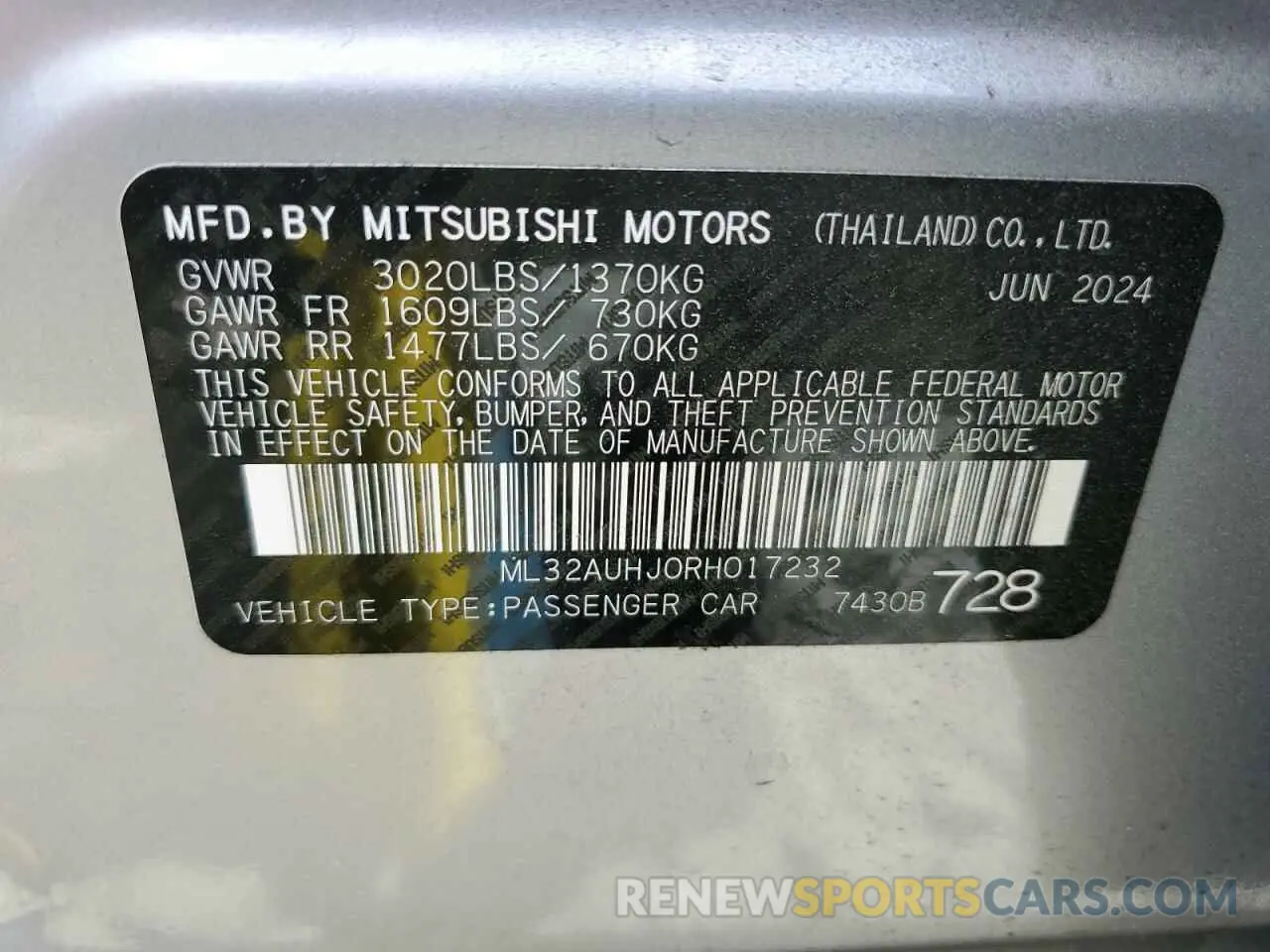 12 Photograph of a damaged car ML32AUHJ0RH017232 MITSUBISHI MIRAGE 2024